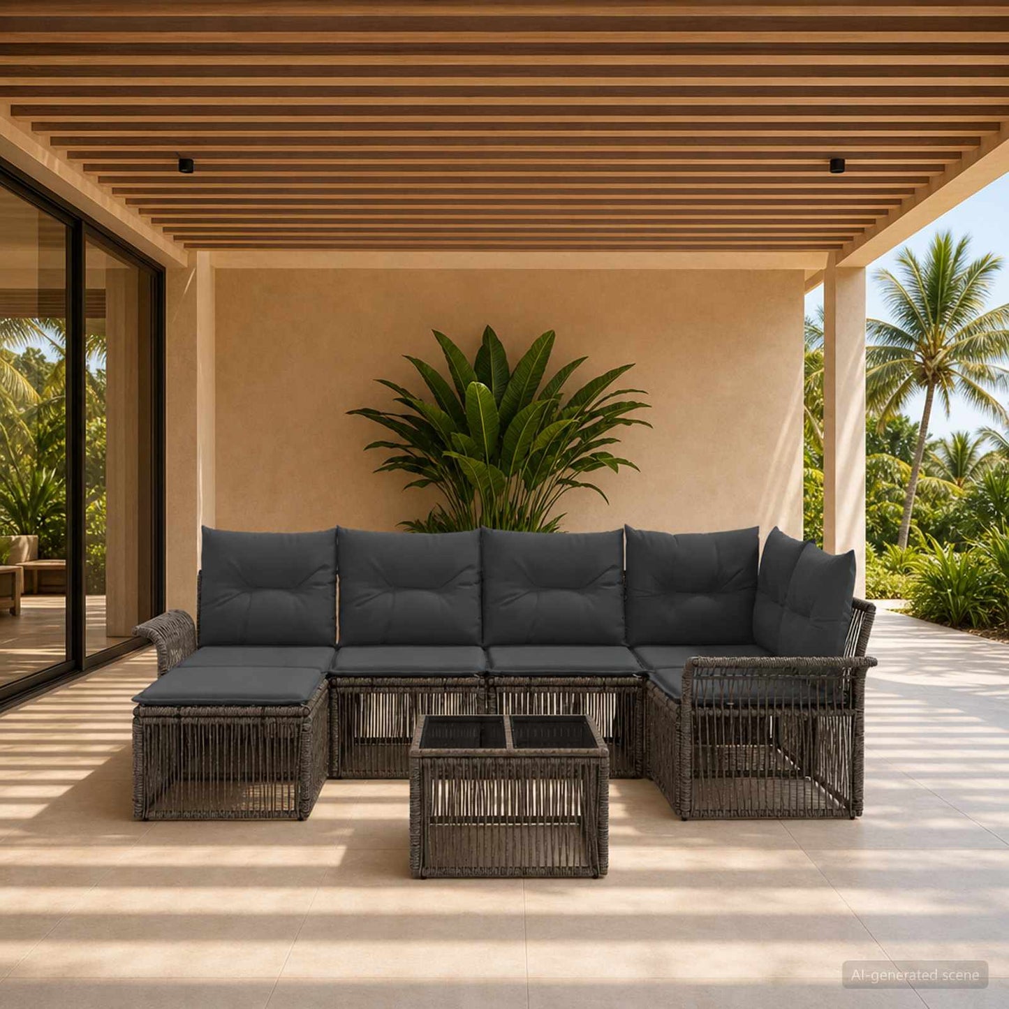 Gartensofa-set 7 stk. Grau Poly-Rattan
