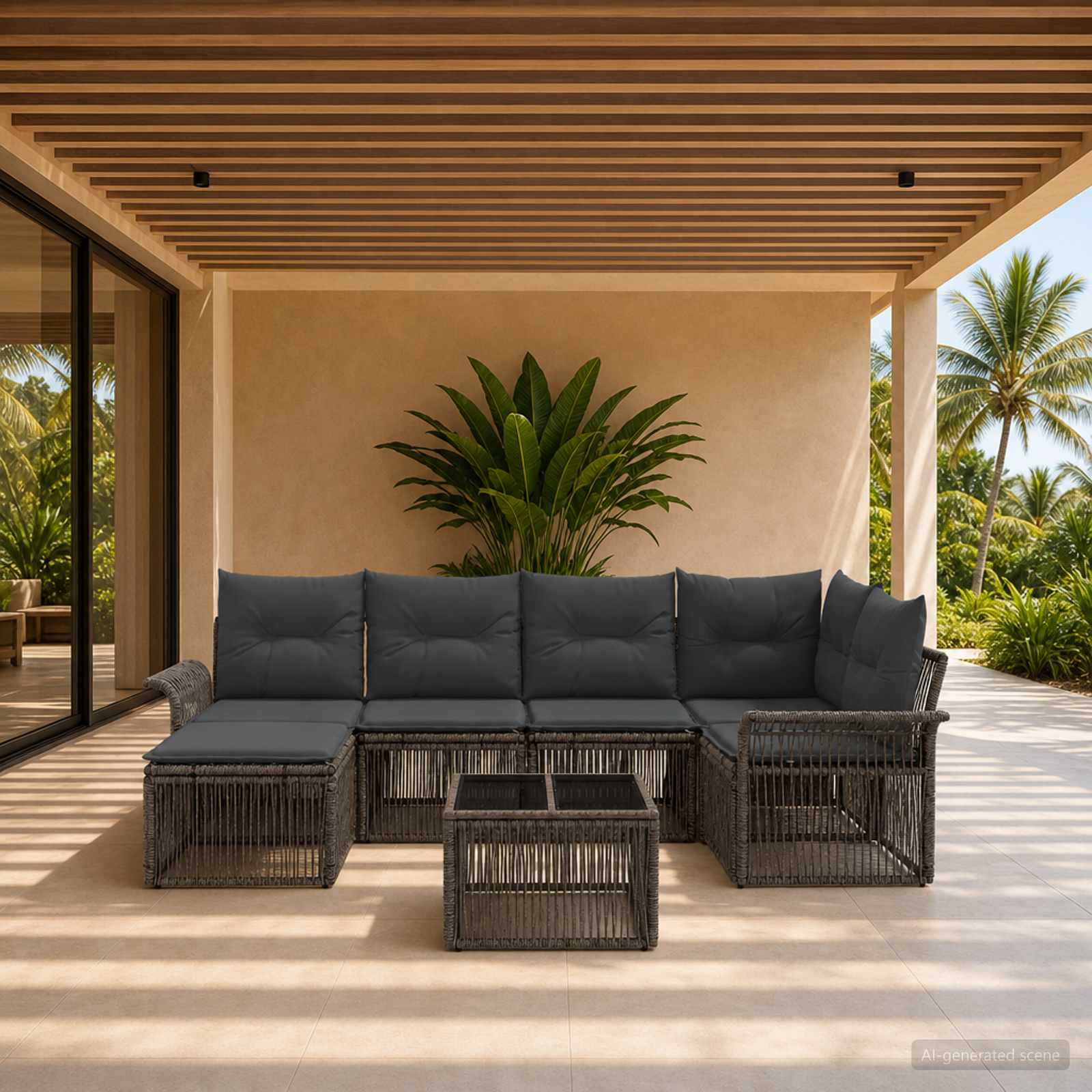Gartensofa-set 7 stk. Grau Poly-Rattan