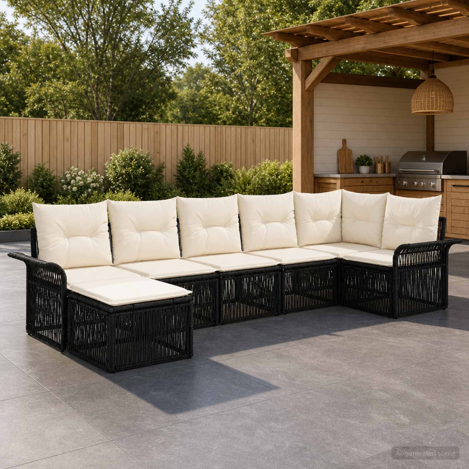 Gartensofa-set 7 pcs Schwarz Poly-Rattan