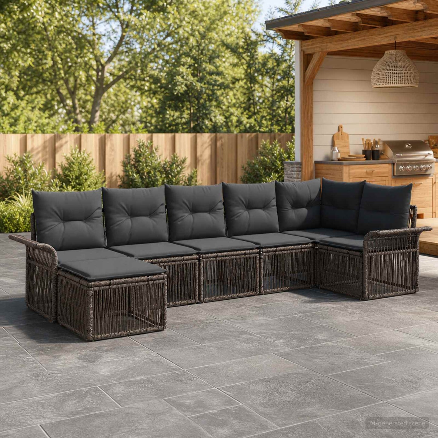 Gartensofa-set 7 pcs Grau Poly-Rattan