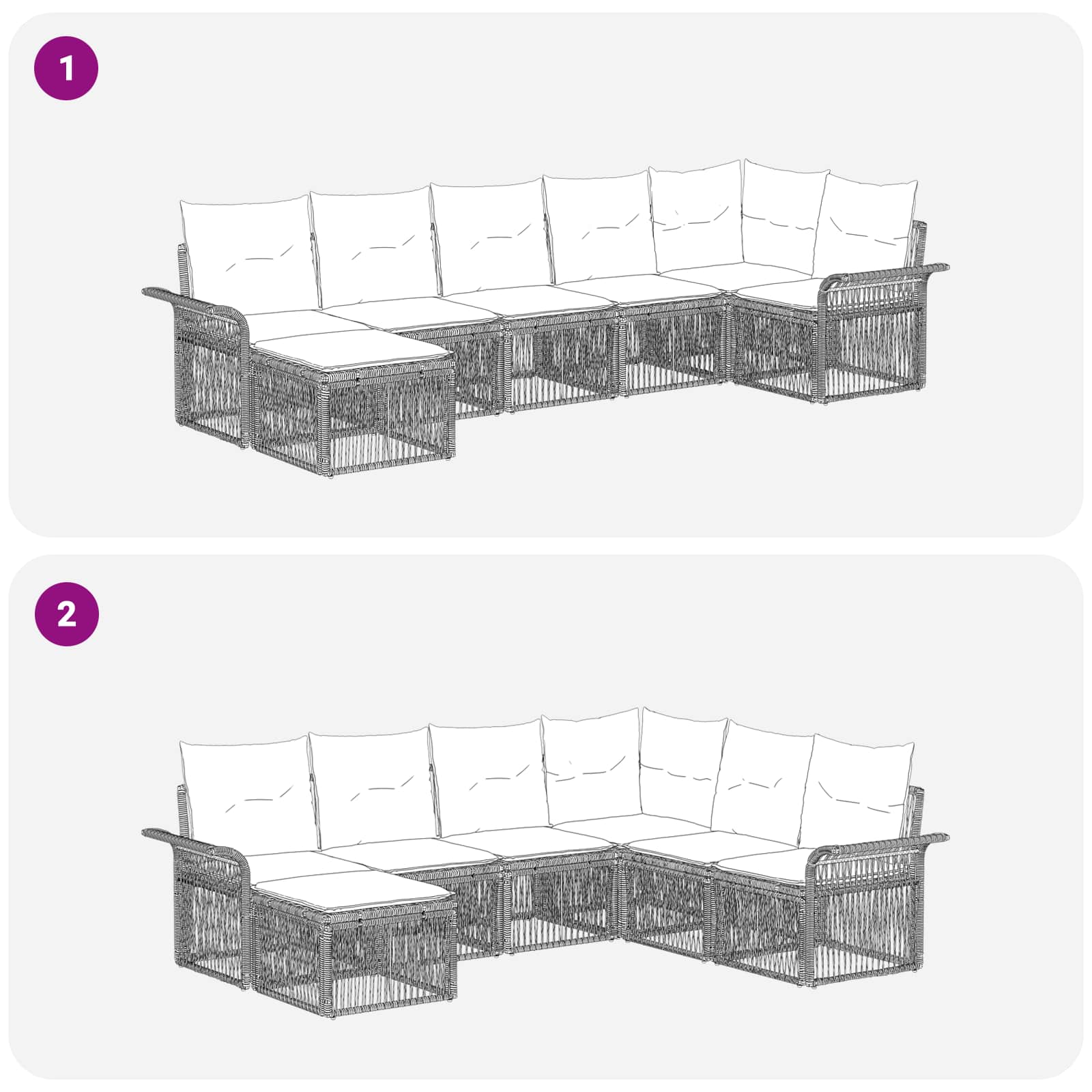 Gartensofa-set 7 pcs Grau Poly-Rattan