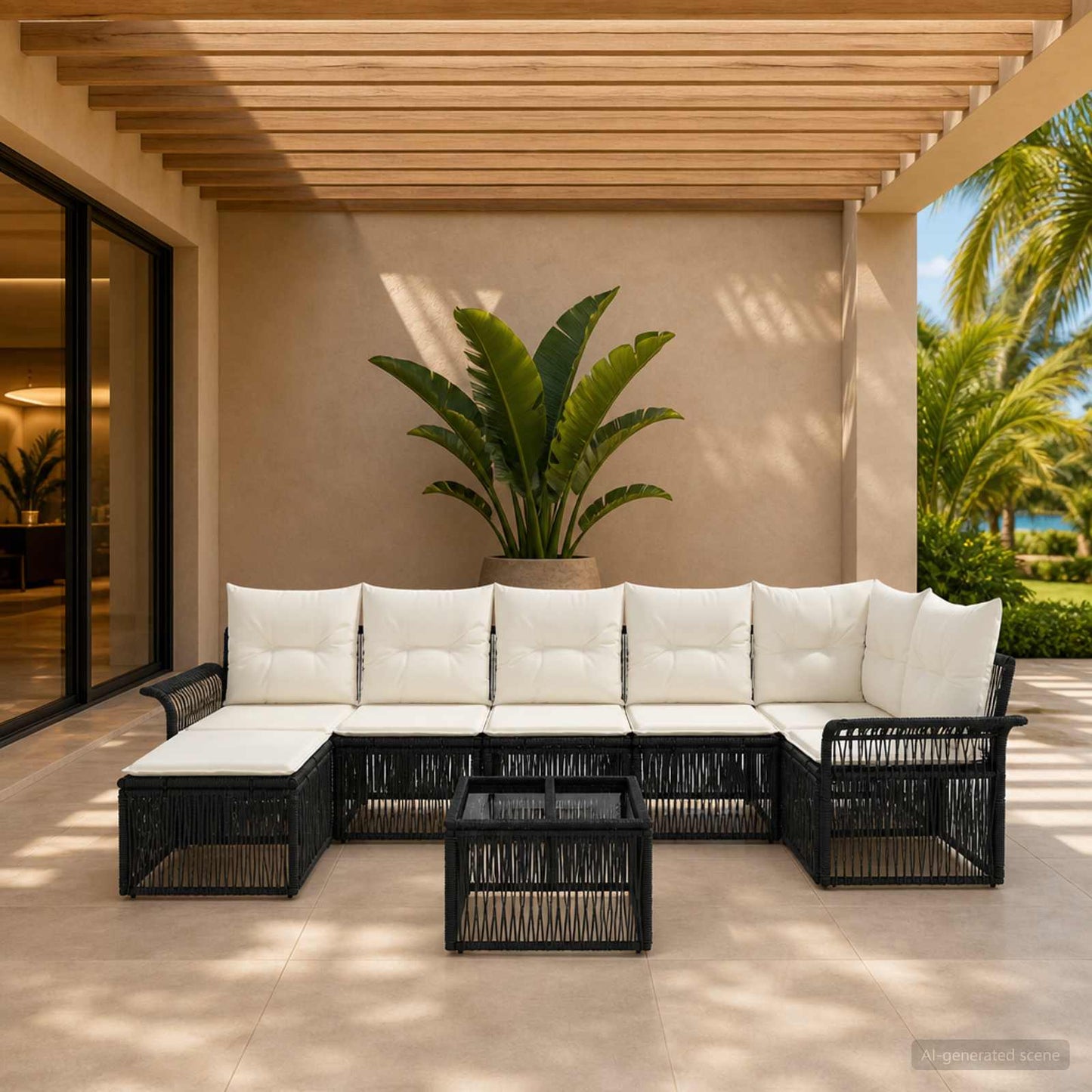 Gartensofa-set 8 stk. Schwarz Poly-Rattan