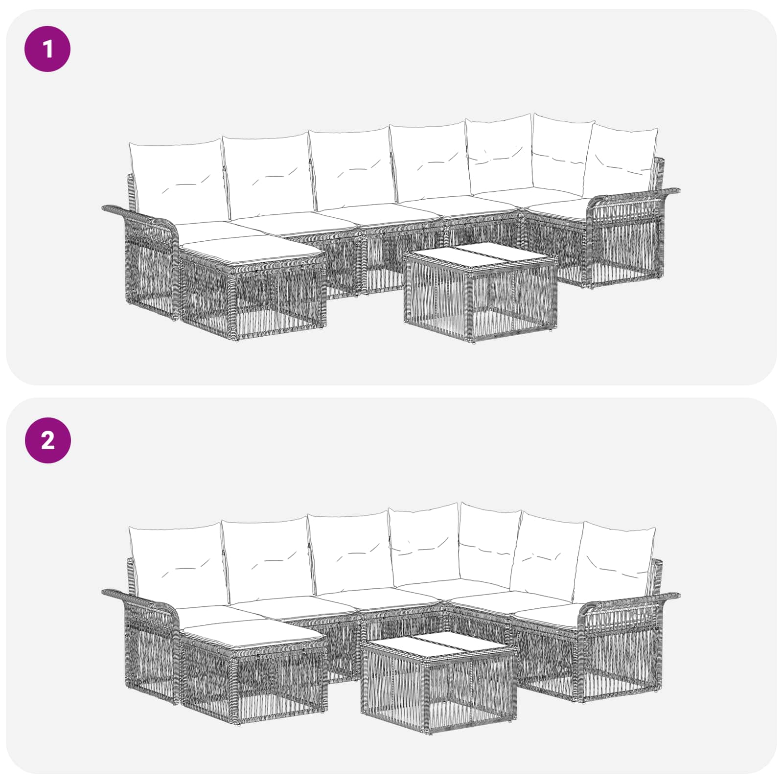 Gartensofa-set 8 stk. Schwarz Poly-Rattan