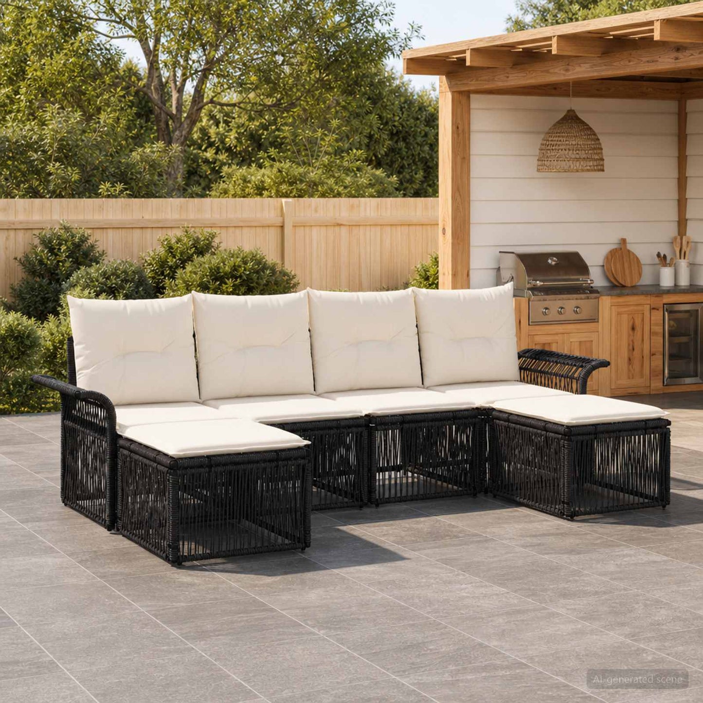 Gartensofa-set 6 stk. Schwarz Poly-Rattan