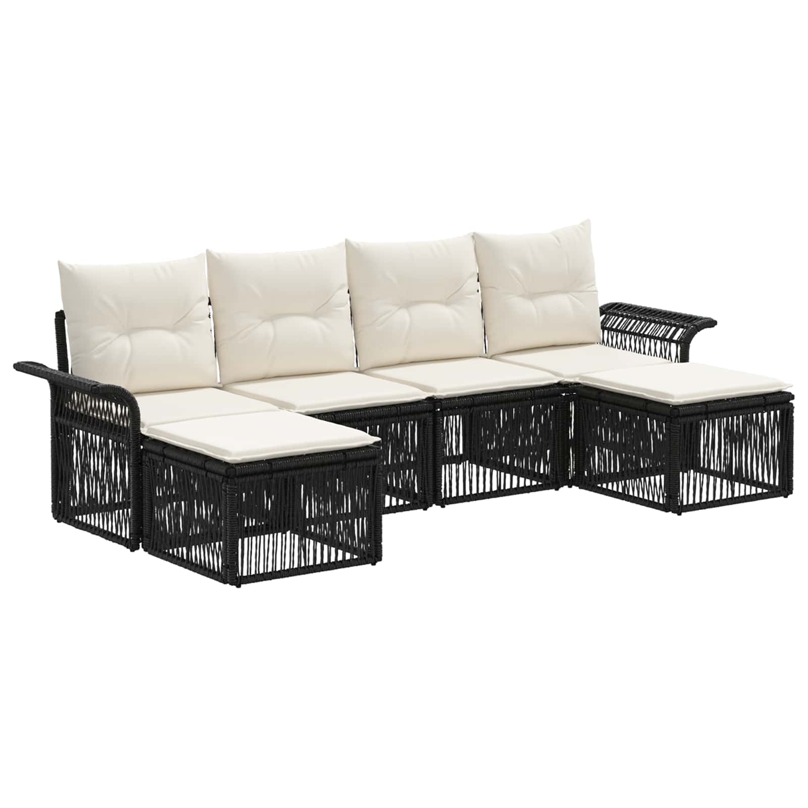 Gartensofa-set 6 stk. Schwarz Poly-Rattan