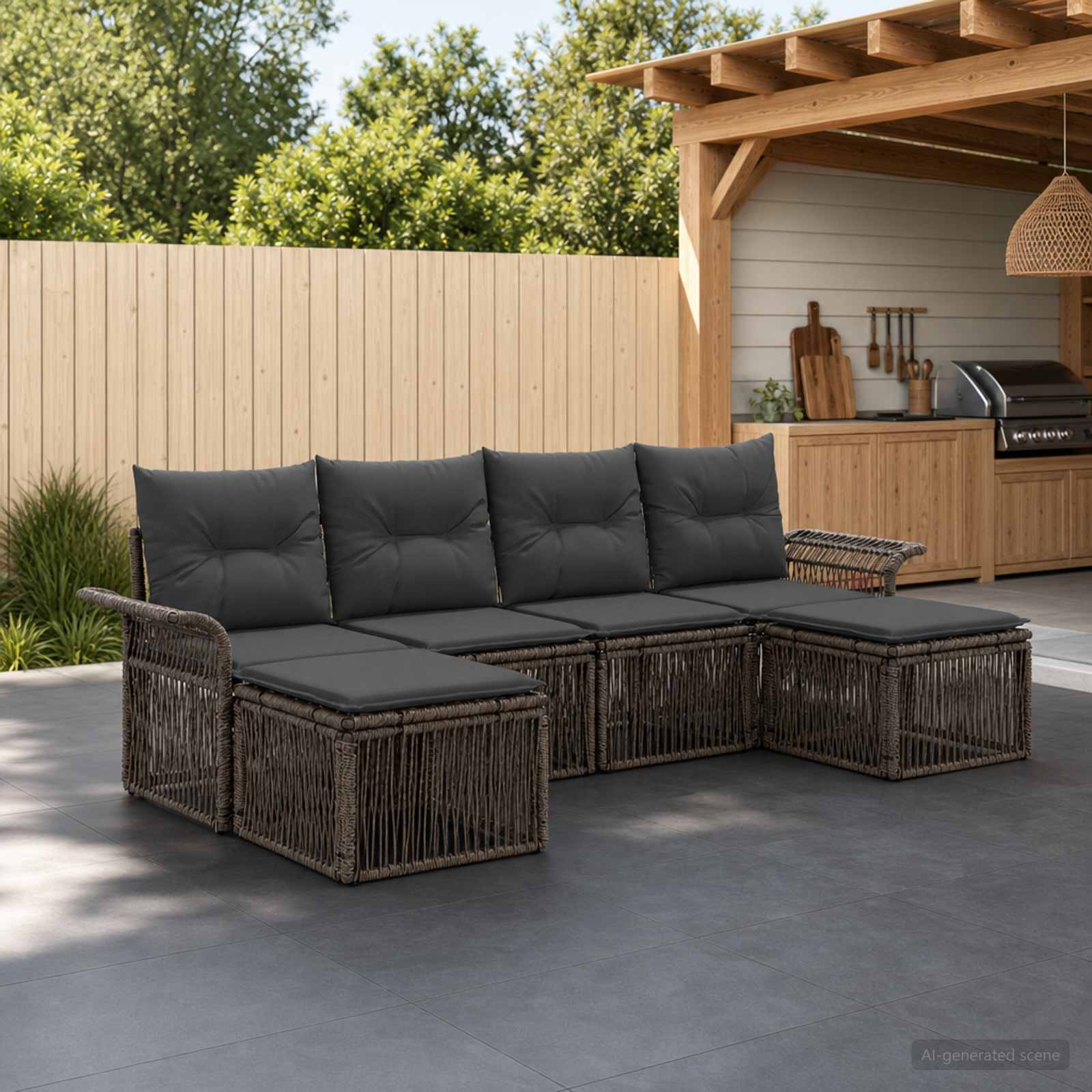 Gartensofa-set 6 stk. Grau Poly-Rattan