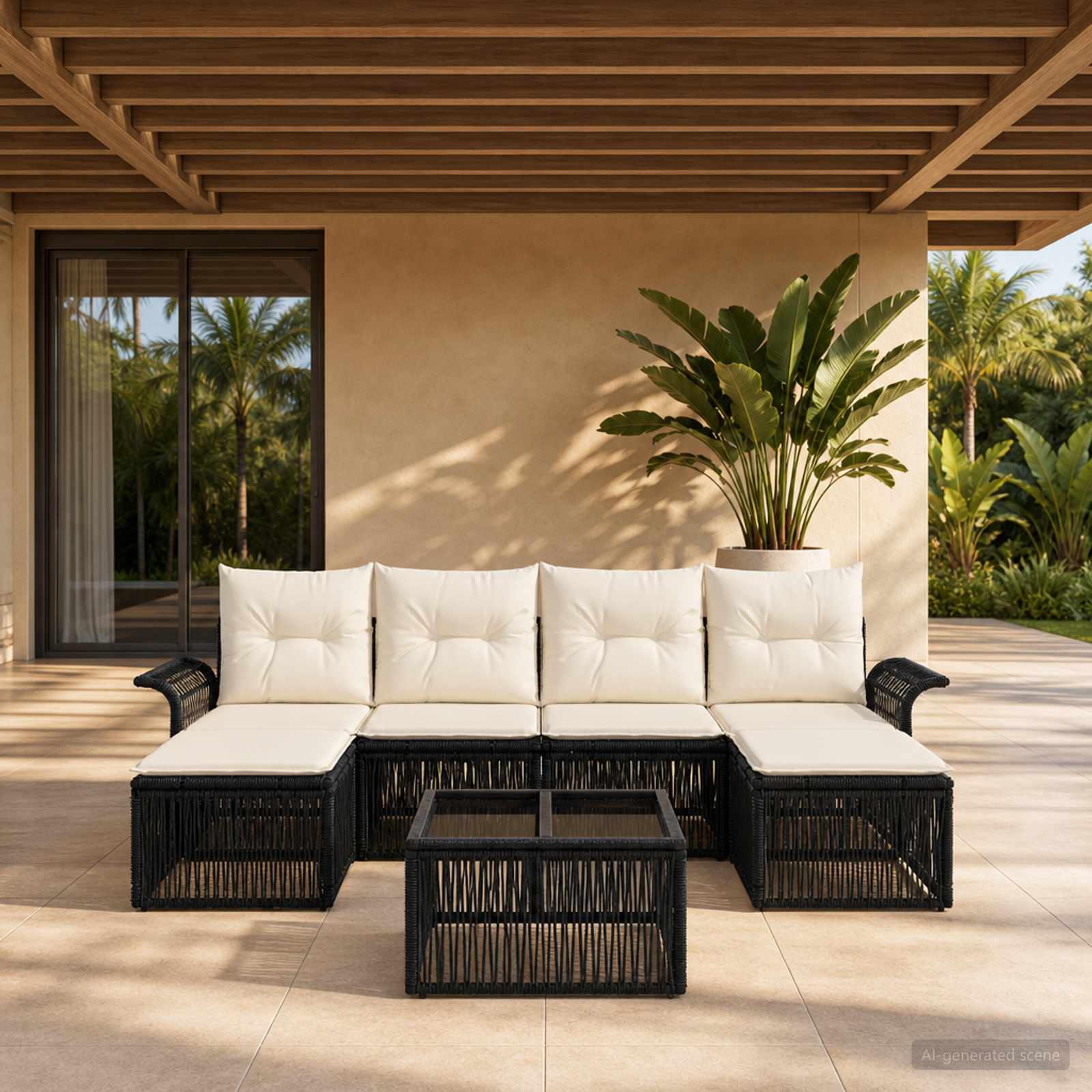 Gartensofa-set 7 pcs Schwarz Poly-Rattan
