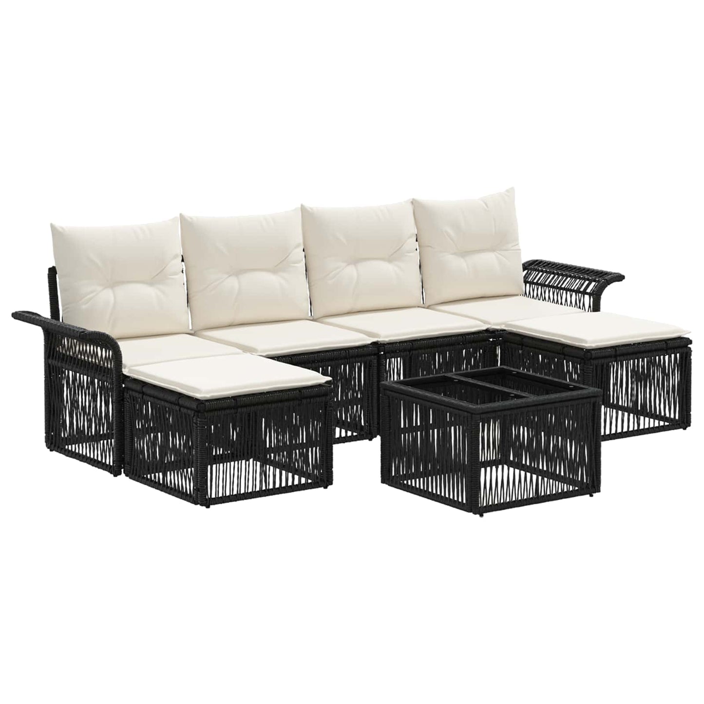 Gartensofa-set 7 pcs Schwarz Poly-Rattan