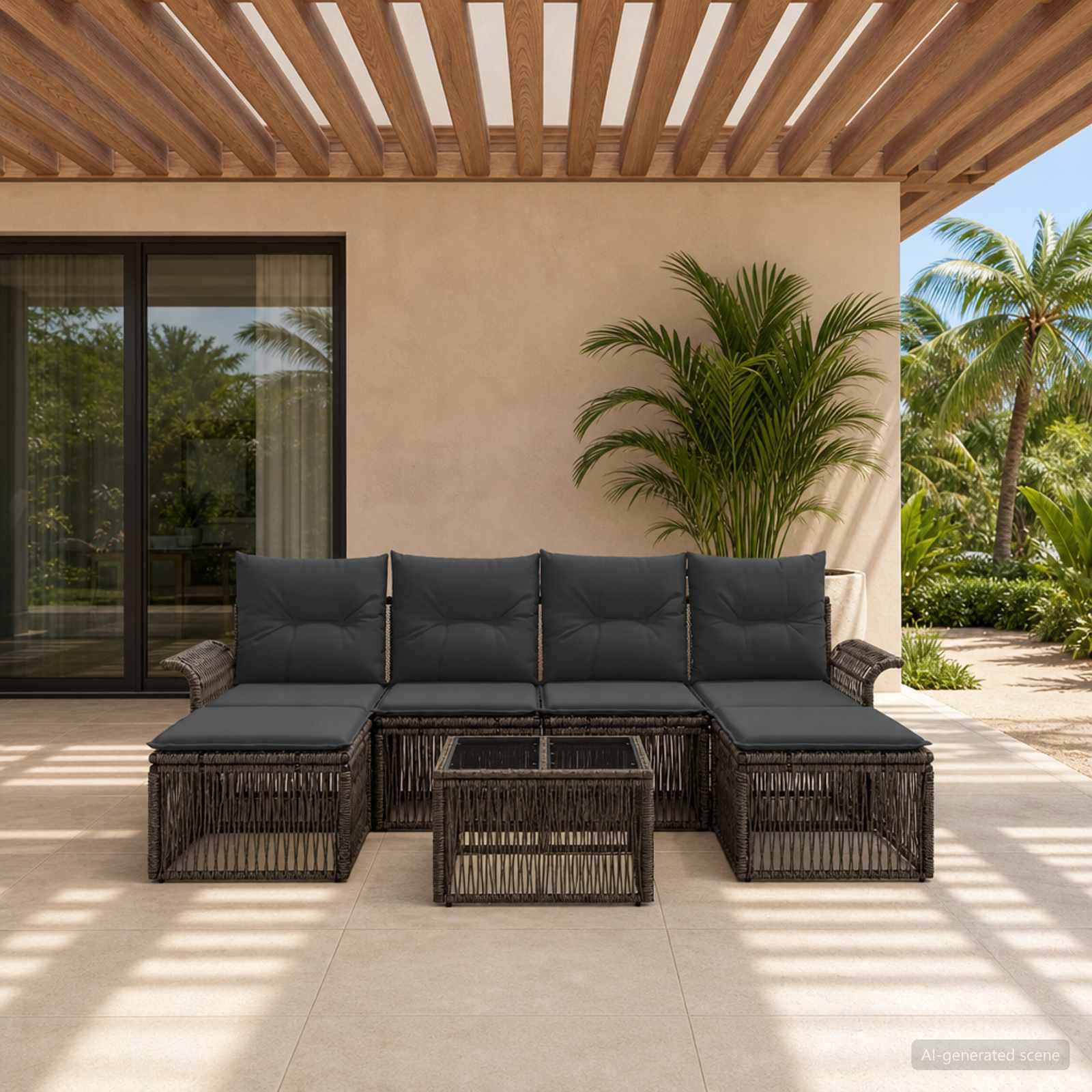 Gartensofa-set 7 stk. Grau Poly-Rattan