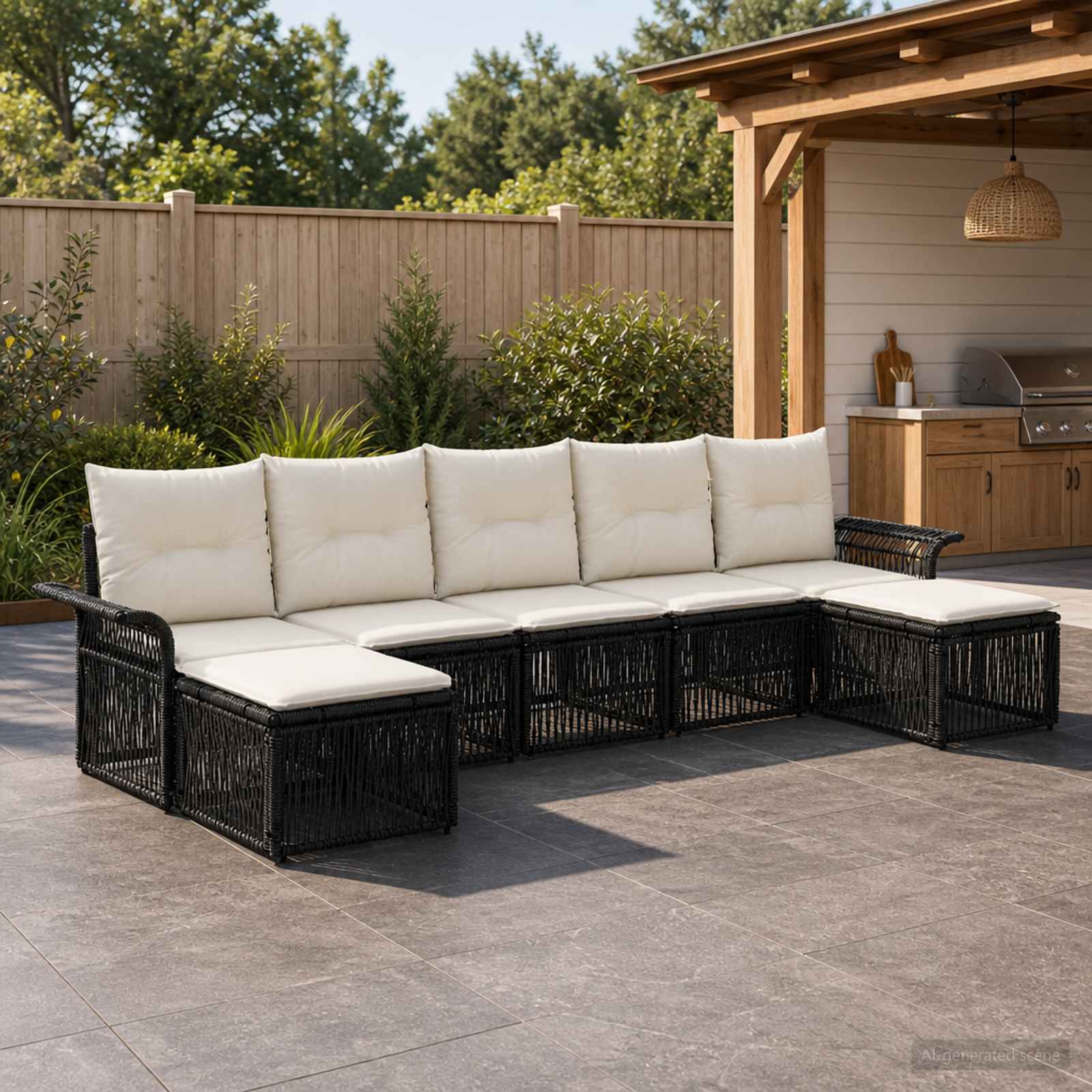 Gartensofa-set 7 pcs Schwarz Poly-Rattan