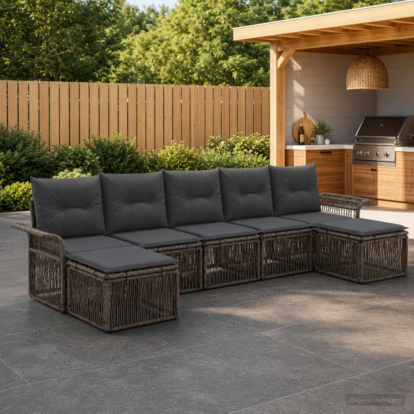 Gartensofa-set 7 stk. Grau Poly-Rattan