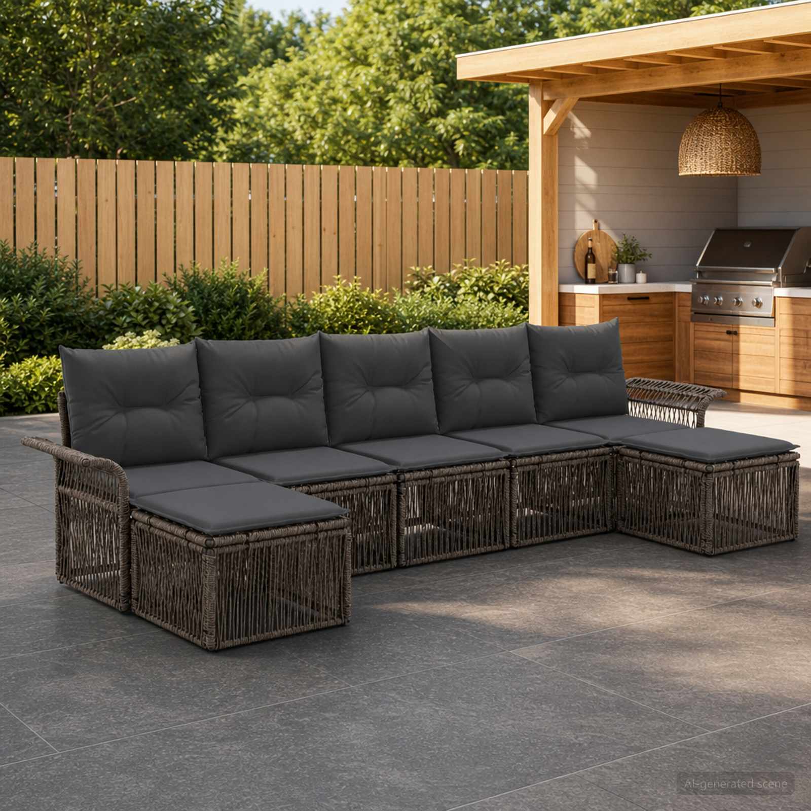 Gartensofa-set 7 stk. Grau Poly-Rattan