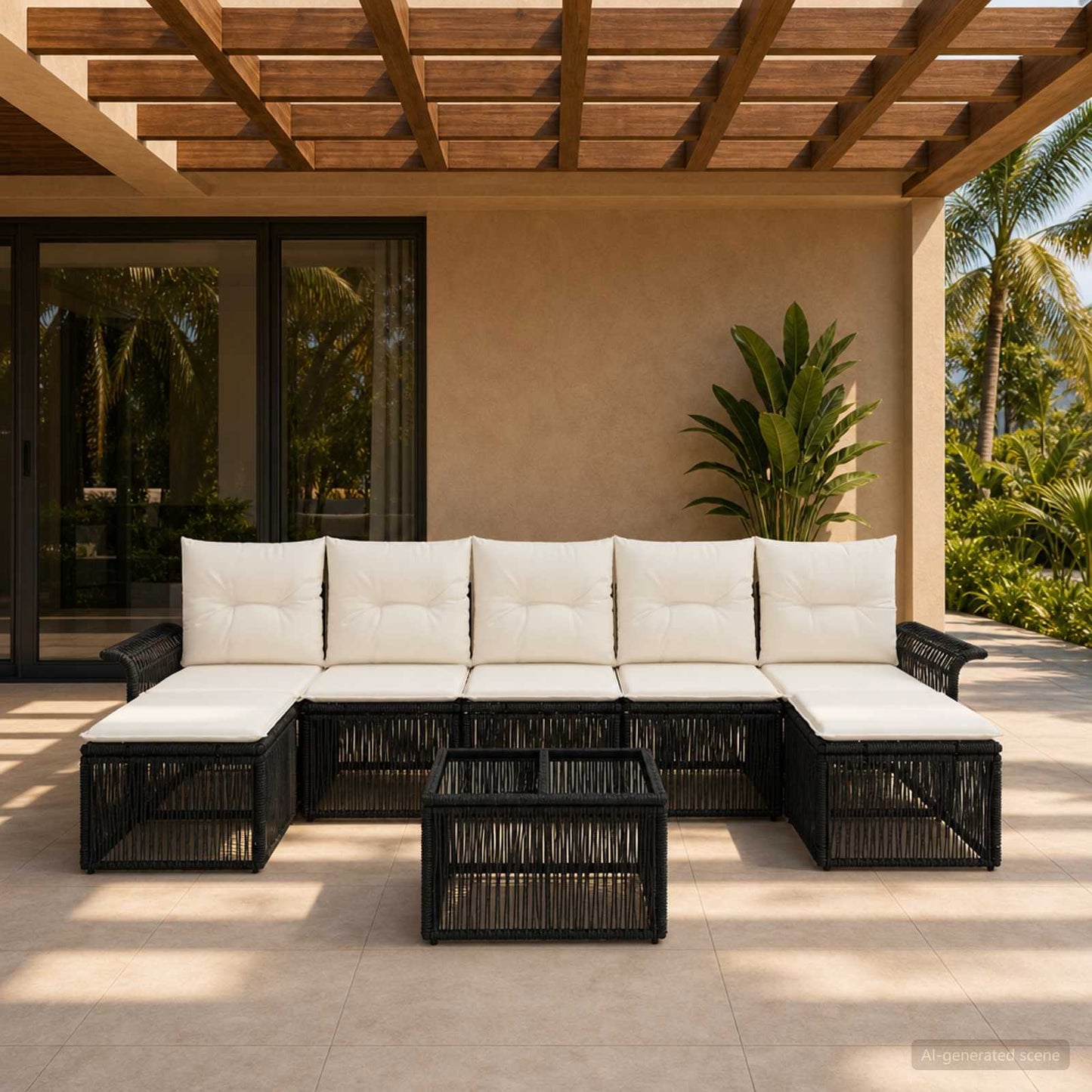 Gartensofa-set 8 stk. Schwarz Poly-Rattan
