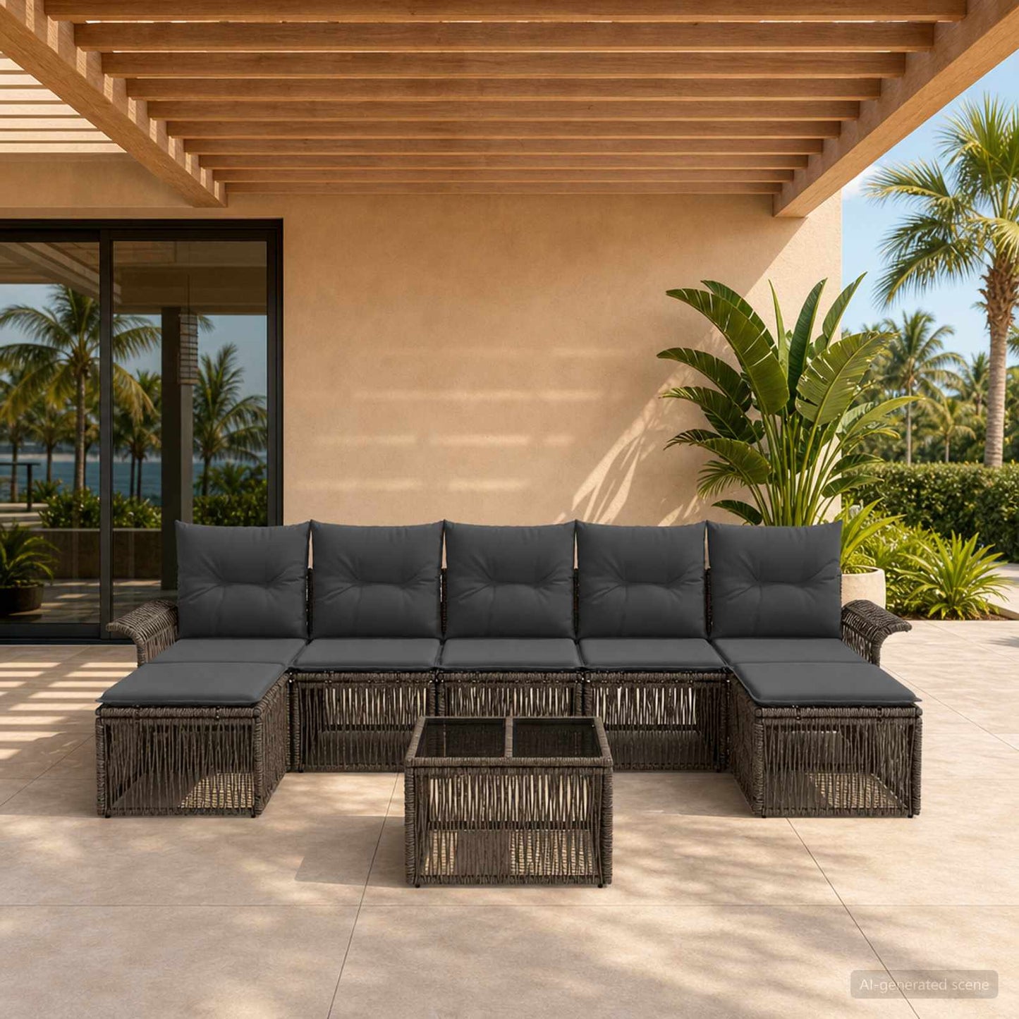 Gartensofa-set 8 stk. Grau Poly-Rattan