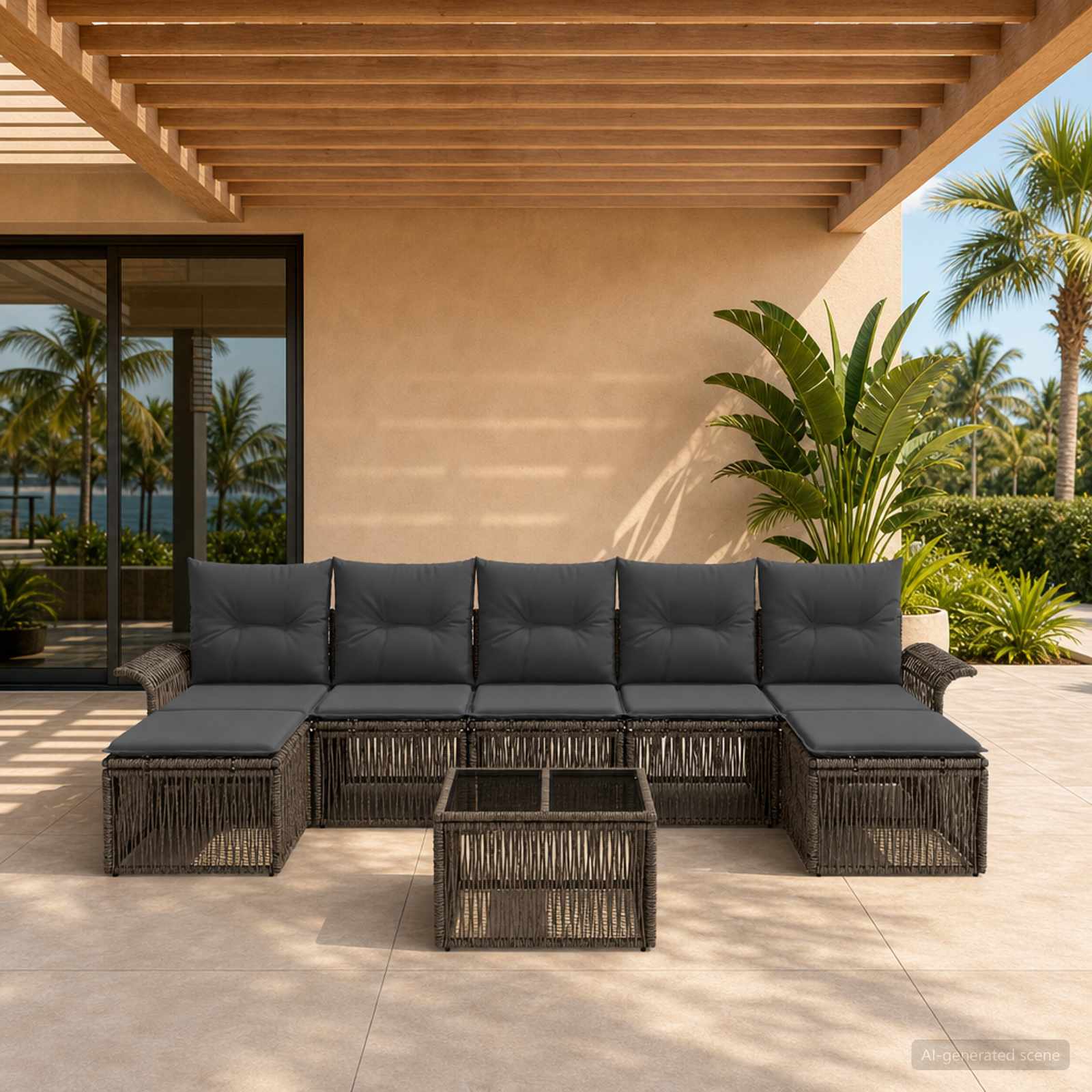 Gartensofa-set 8 stk. Grau Poly-Rattan