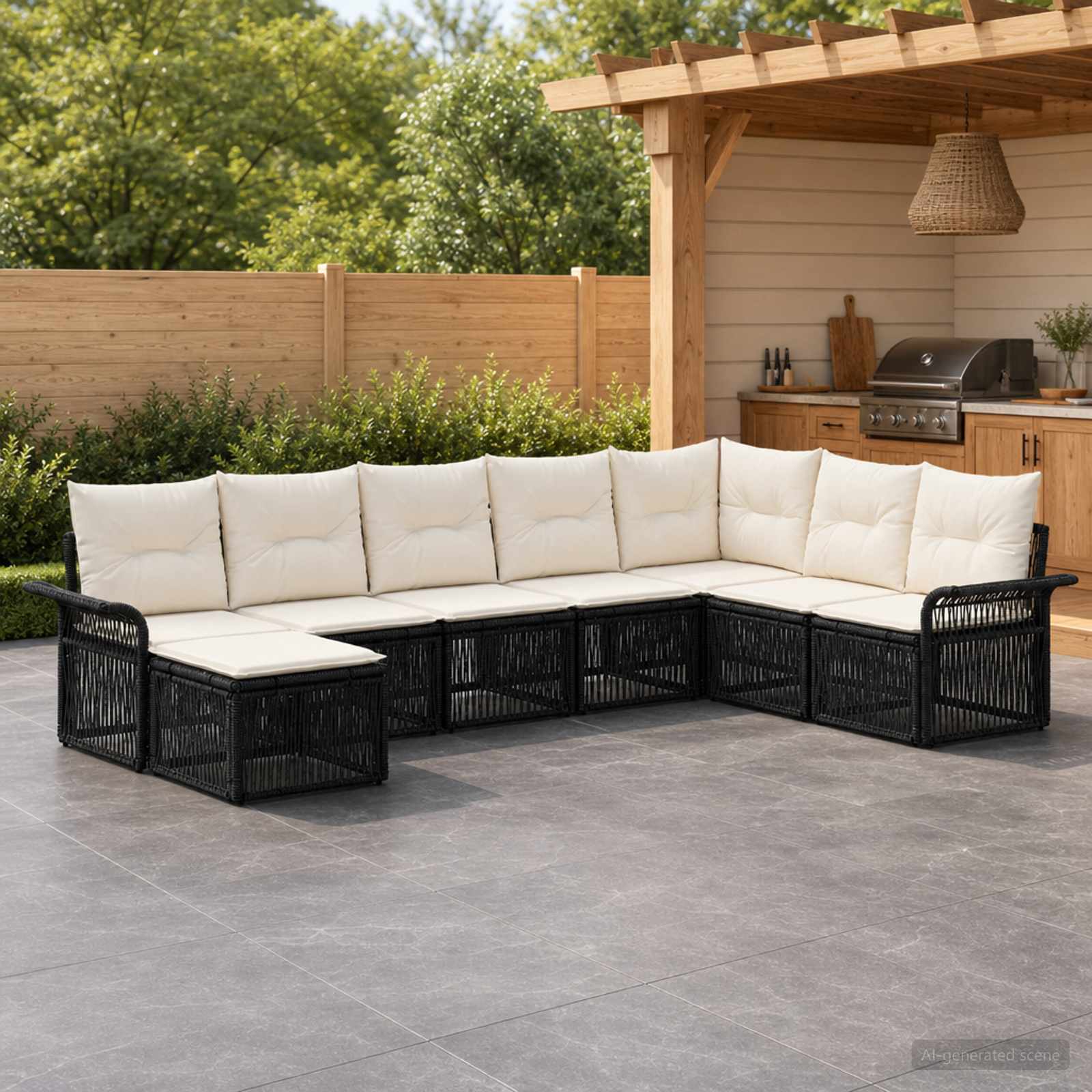 Gartensofa-set 8 pcs Schwarz Poly-Rattan