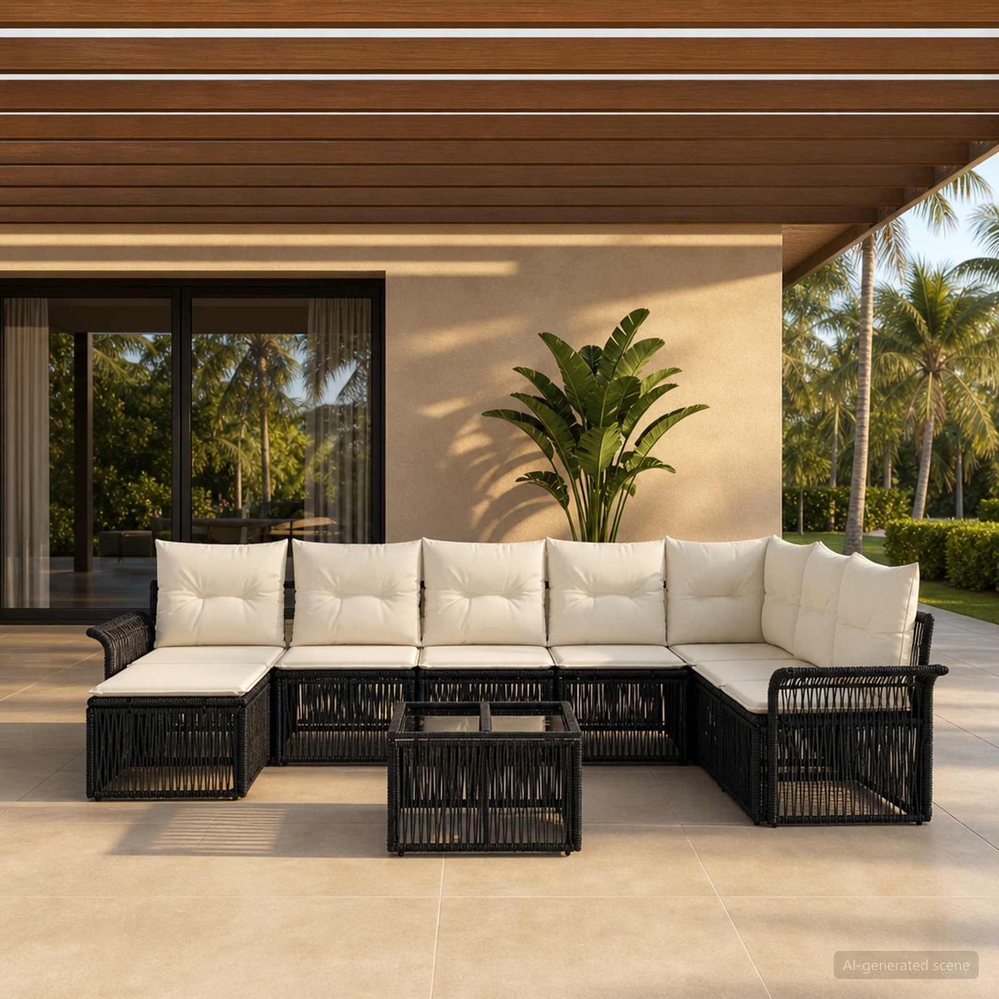 Gartensofa-set 9 pcs Schwarz Poly-Rattan