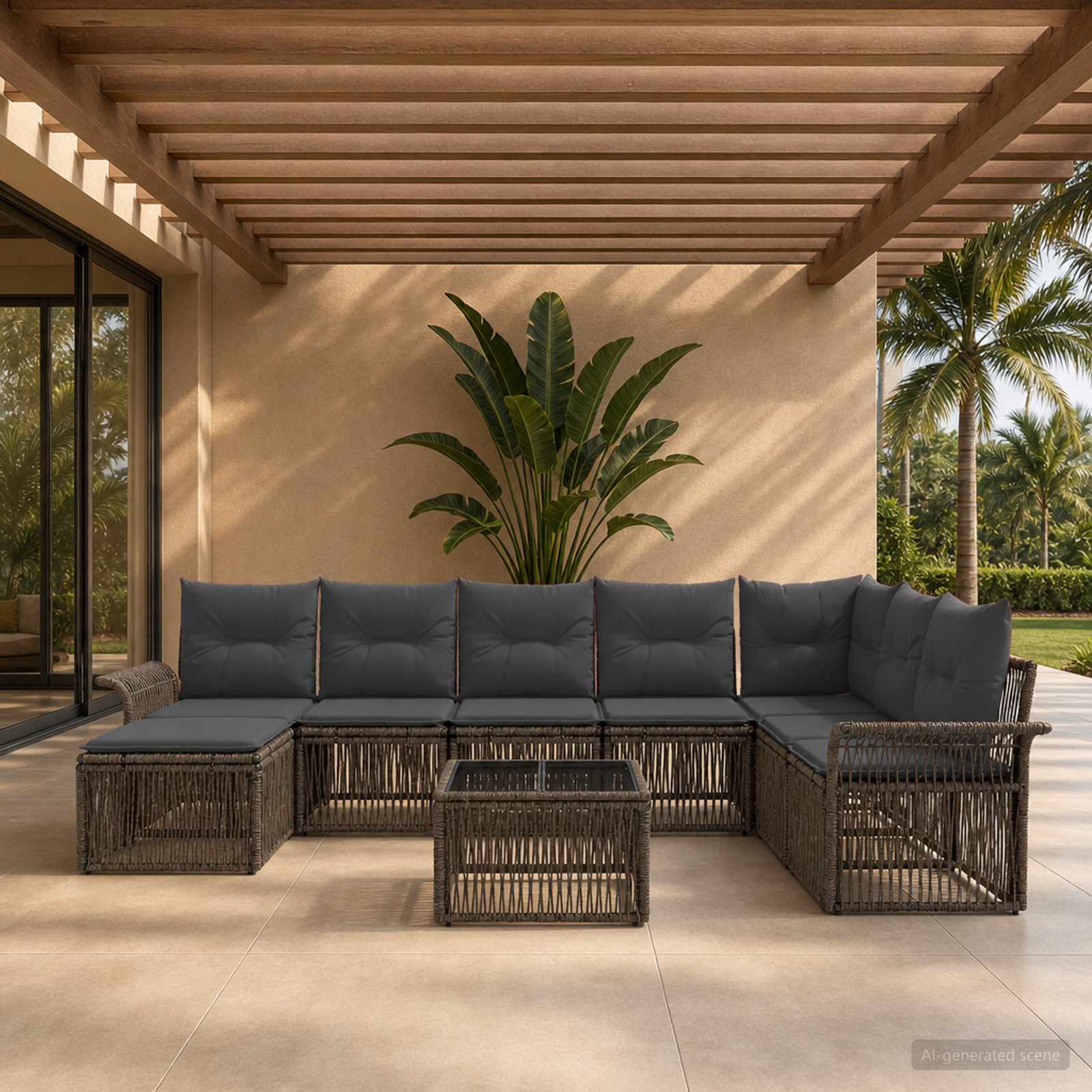 Gartensofa-set 9 stk. Grau Poly-Rattan