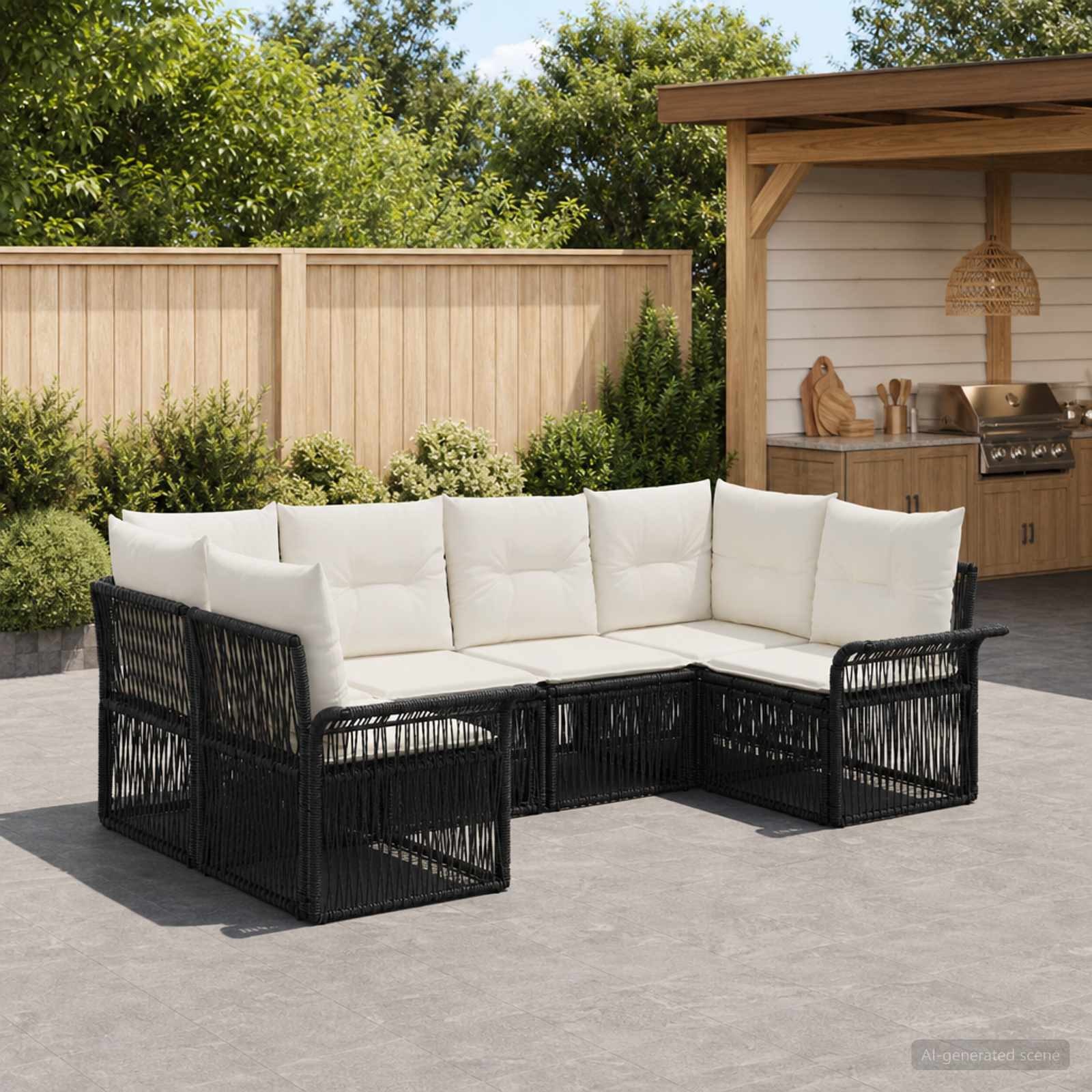 Gartensofa-set 6 stk. 6-Sitzanzahl Schwarz Poly-Rattan