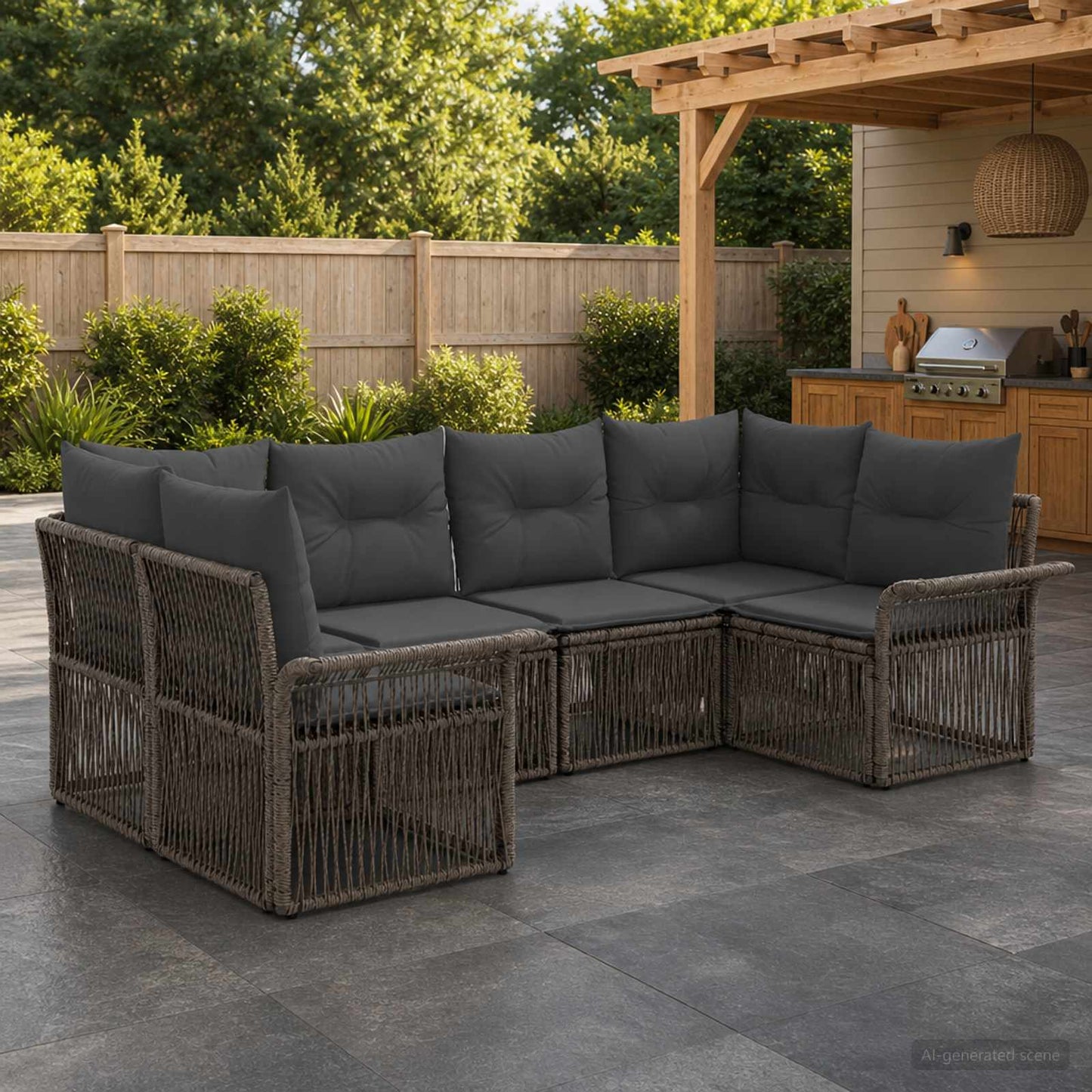 Gartensofa-set 6 stk. 6-Sitzanzahl Grau Poly-Rattan