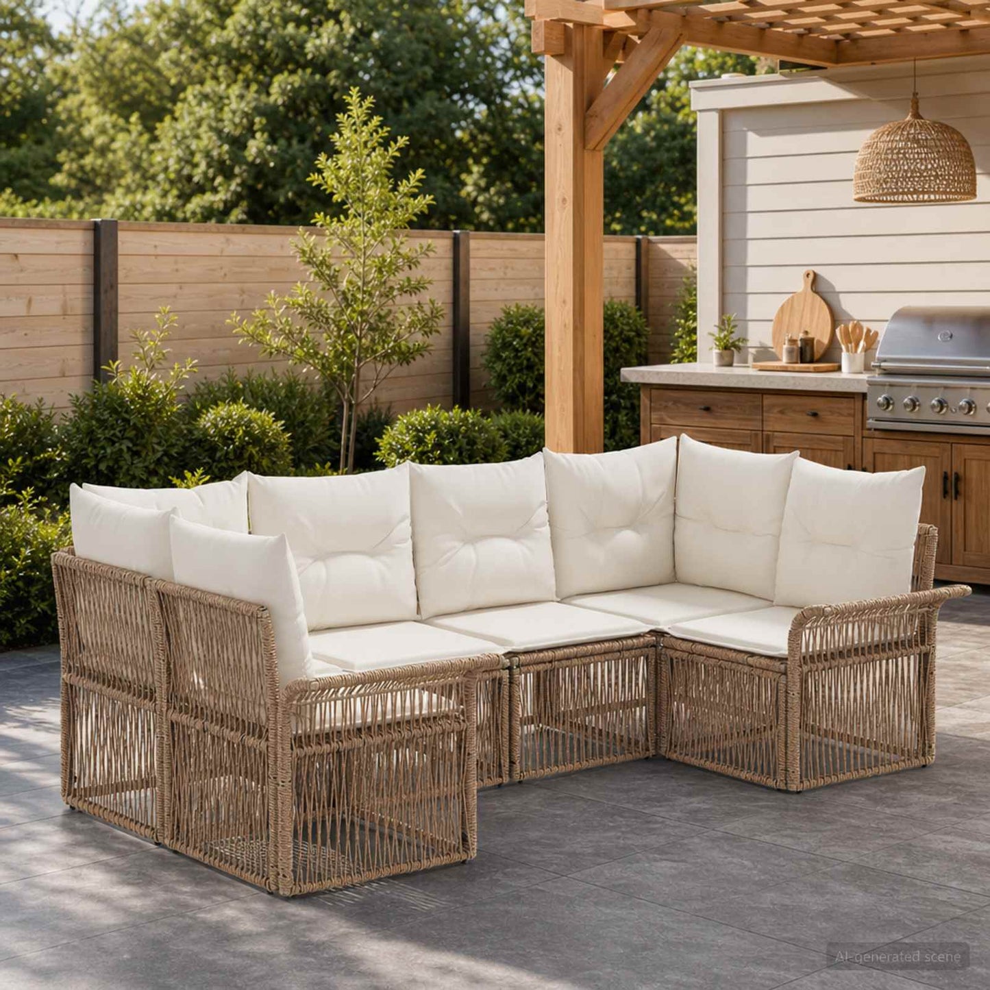 Gartensofa-set 6 stk. 6-Sitzanzahl Beige Poly-Rattan