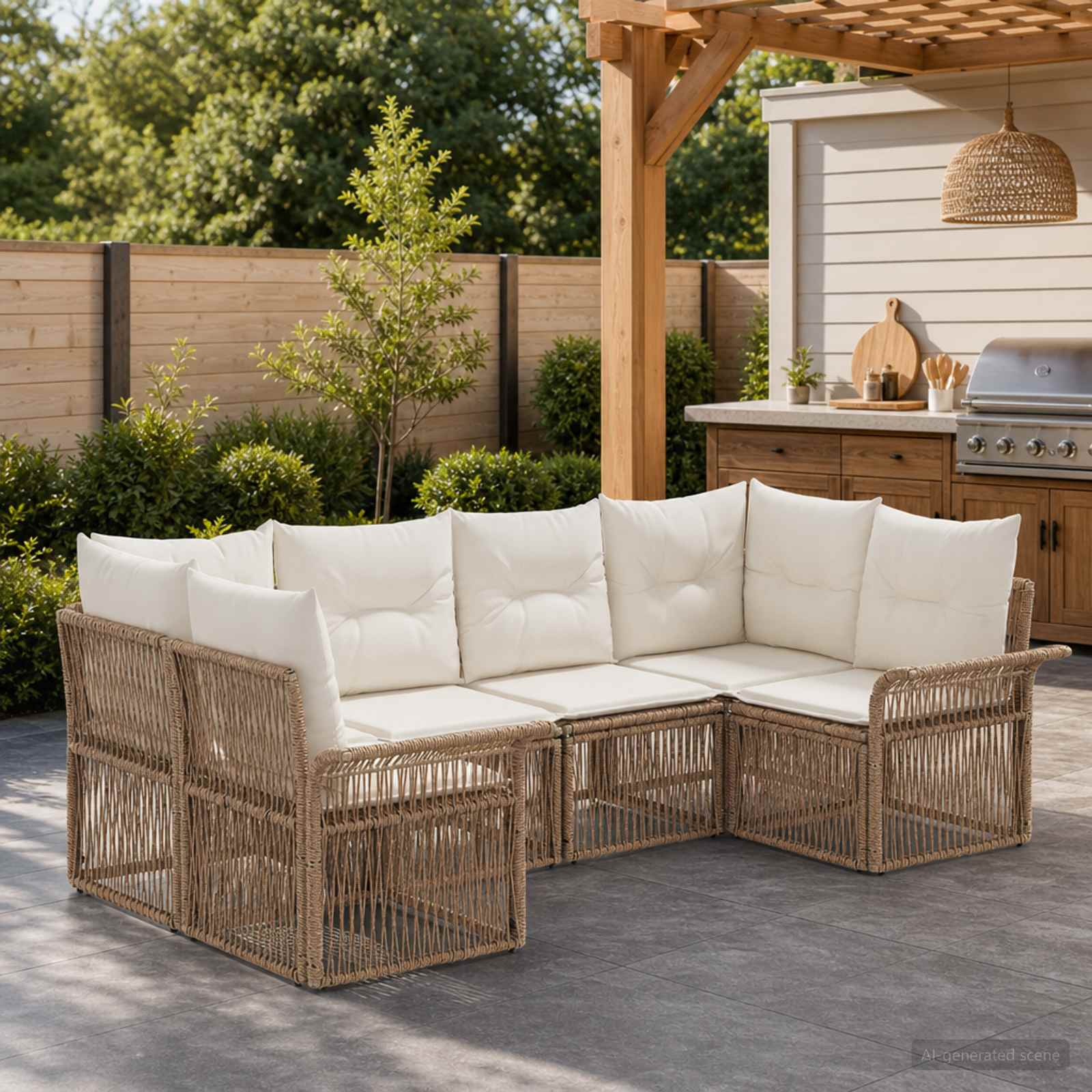 Gartensofa-set 6 stk. 6-Sitzanzahl Beige Poly-Rattan