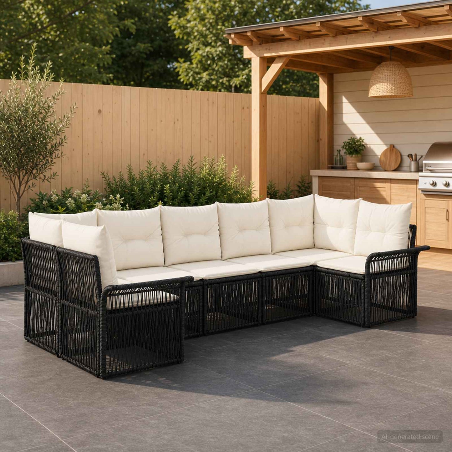 Gartensofa-set 7 stk. 7-Sitzanzahl Schwarz Poly-Rattan