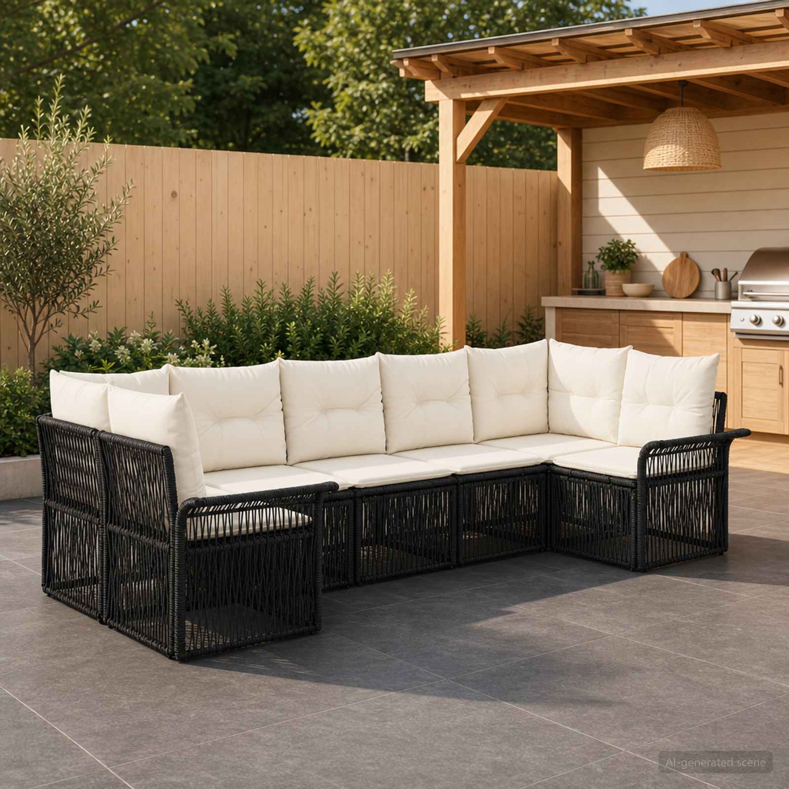 Gartensofa-set 7 stk. 7-Sitzanzahl Schwarz Poly-Rattan