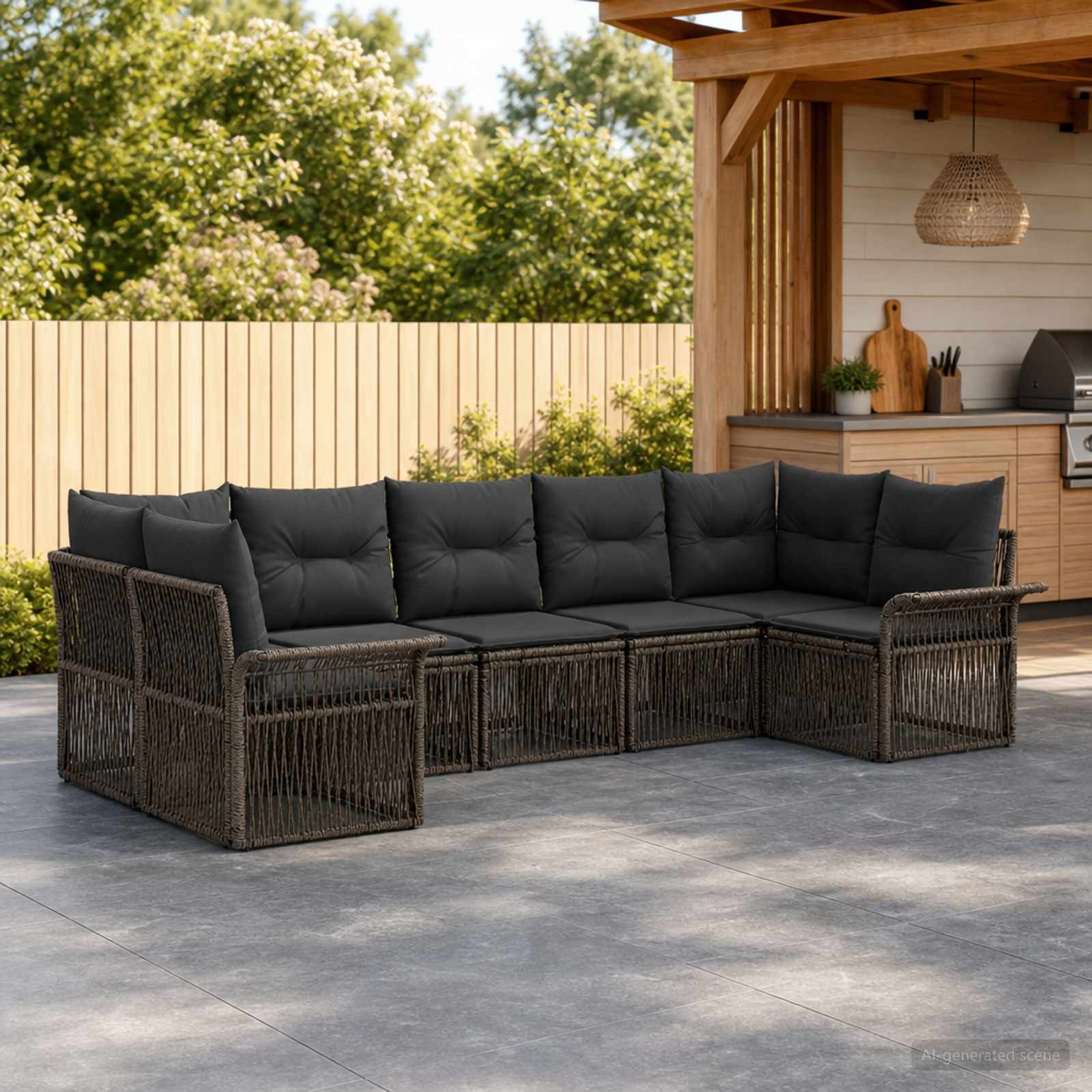 Gartensofa-set 7 stk. 7-Sitzanzahl Grau Poly-Rattan