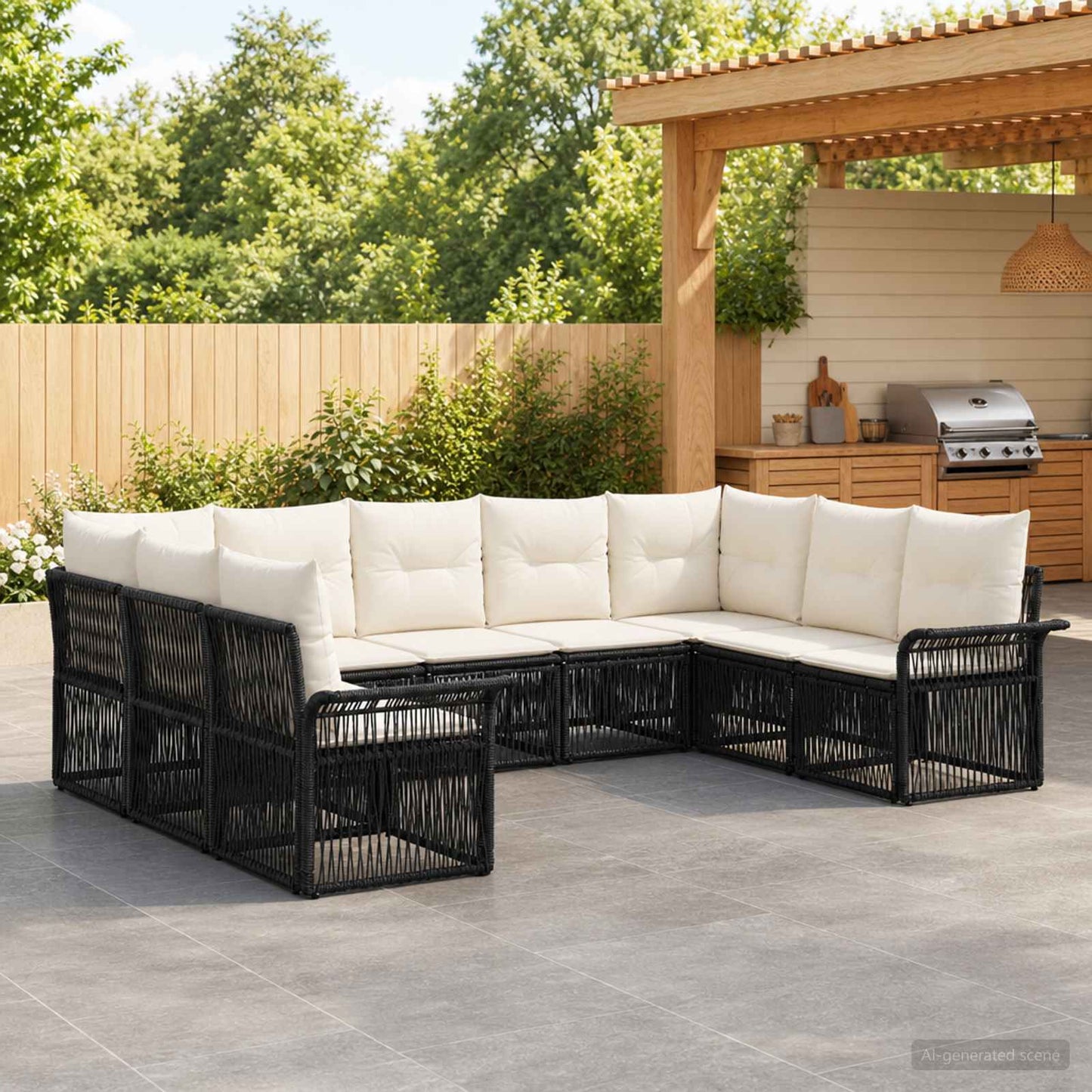 Gartensofa-set 9 pcs Schwarz Poly-Rattan