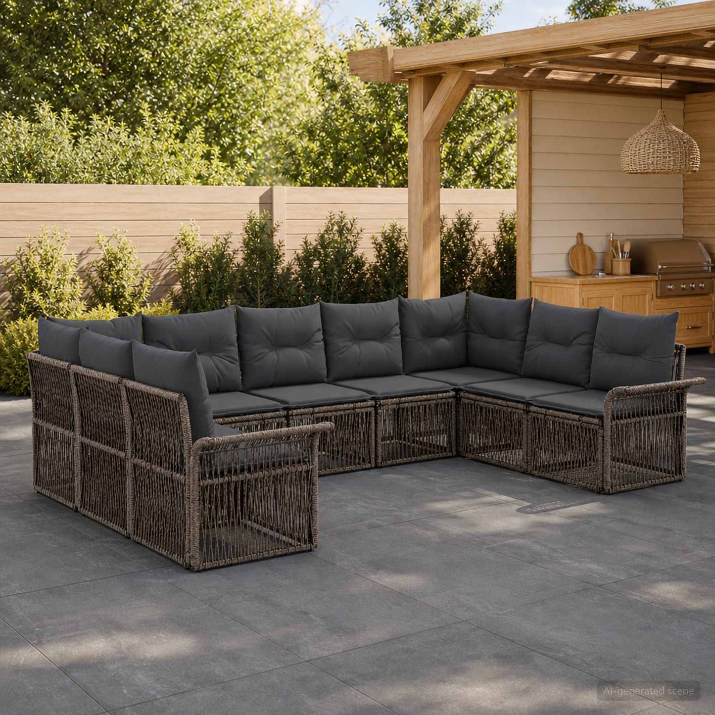 Gartensofa-set 9 stk. Grau Poly-Rattan