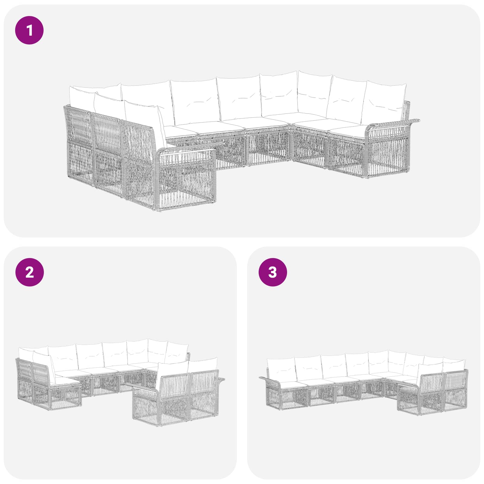 Gartensofa-set 9 stk. Grau Poly-Rattan