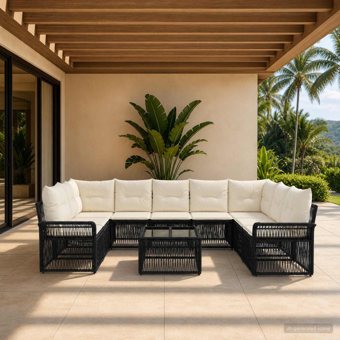 Gartensofa-set 10 pcs Schwarz Poly-Rattan