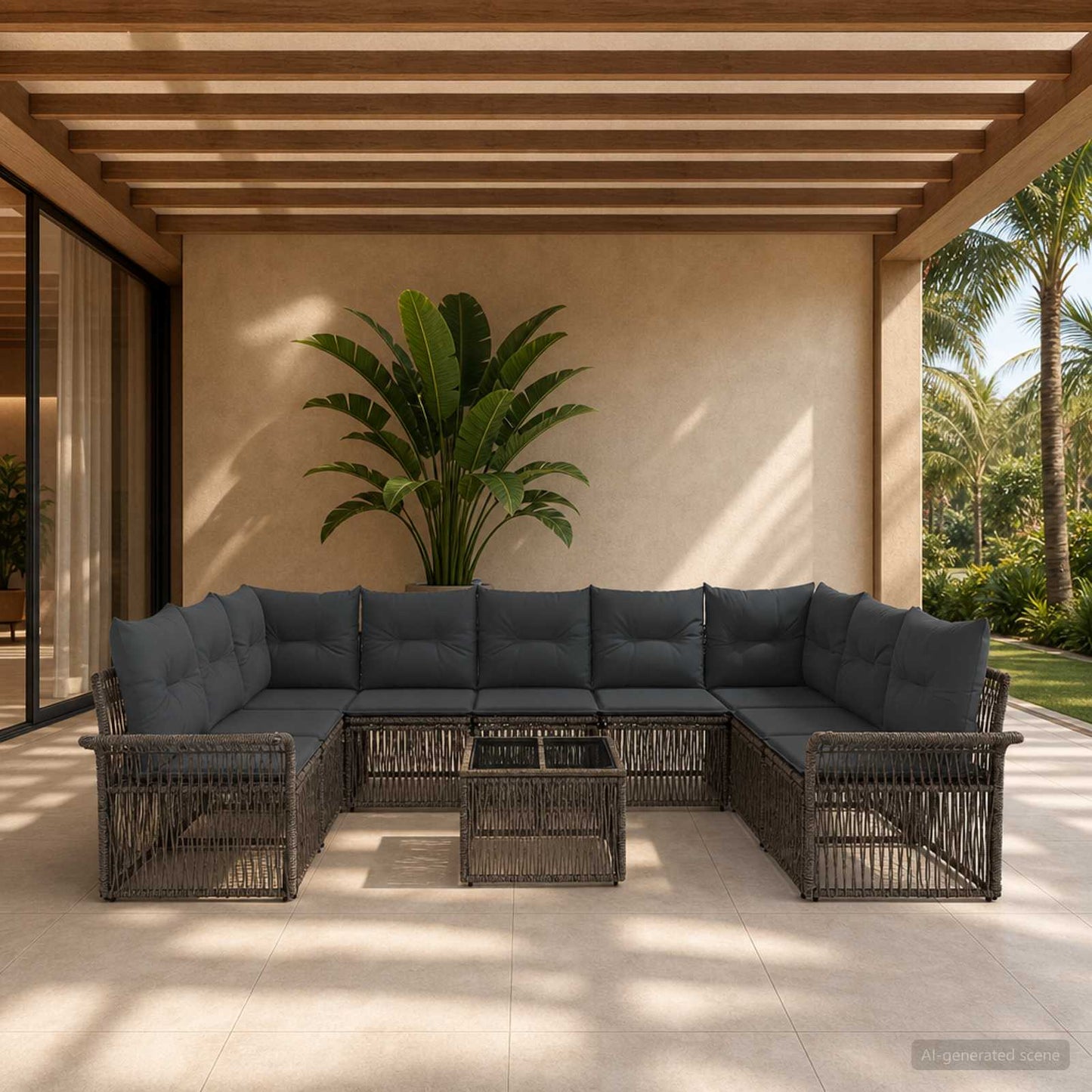 Gartensofa-set 10 stk. Grau Poly-Rattan