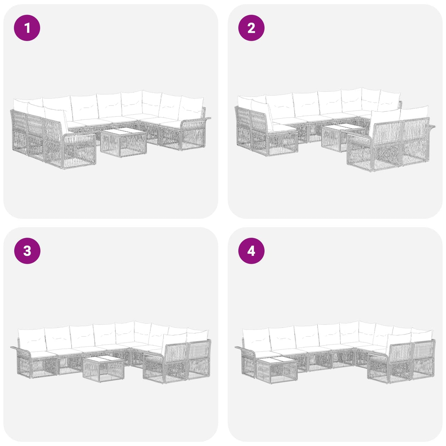 Gartensofa-set 10 stk. Grau Poly-Rattan