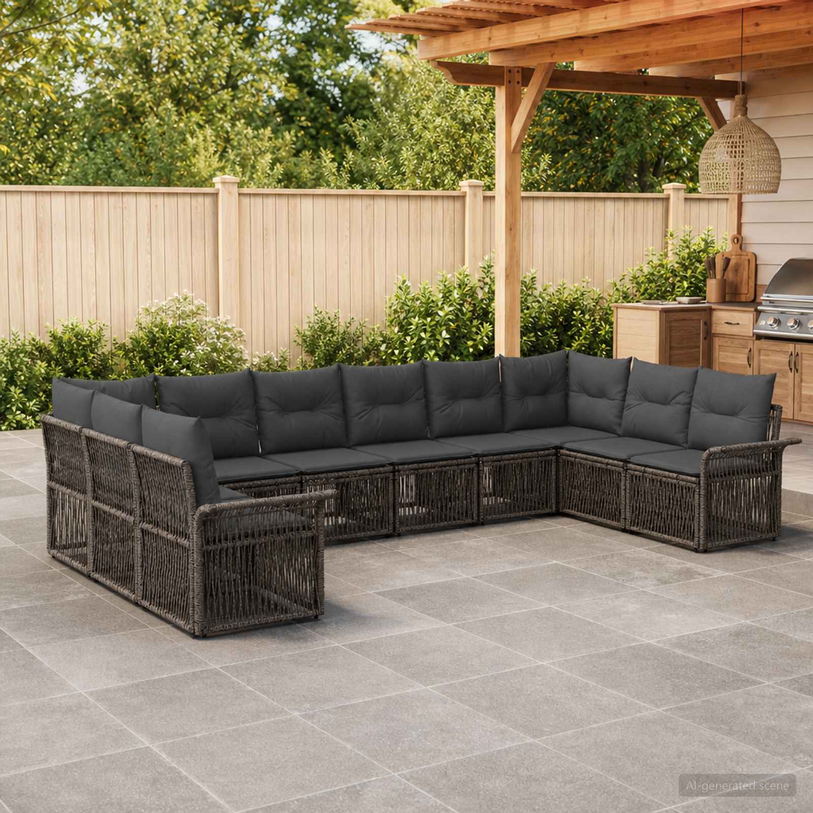 Gartensofa-set 10 pcs Grau Poly-Rattan