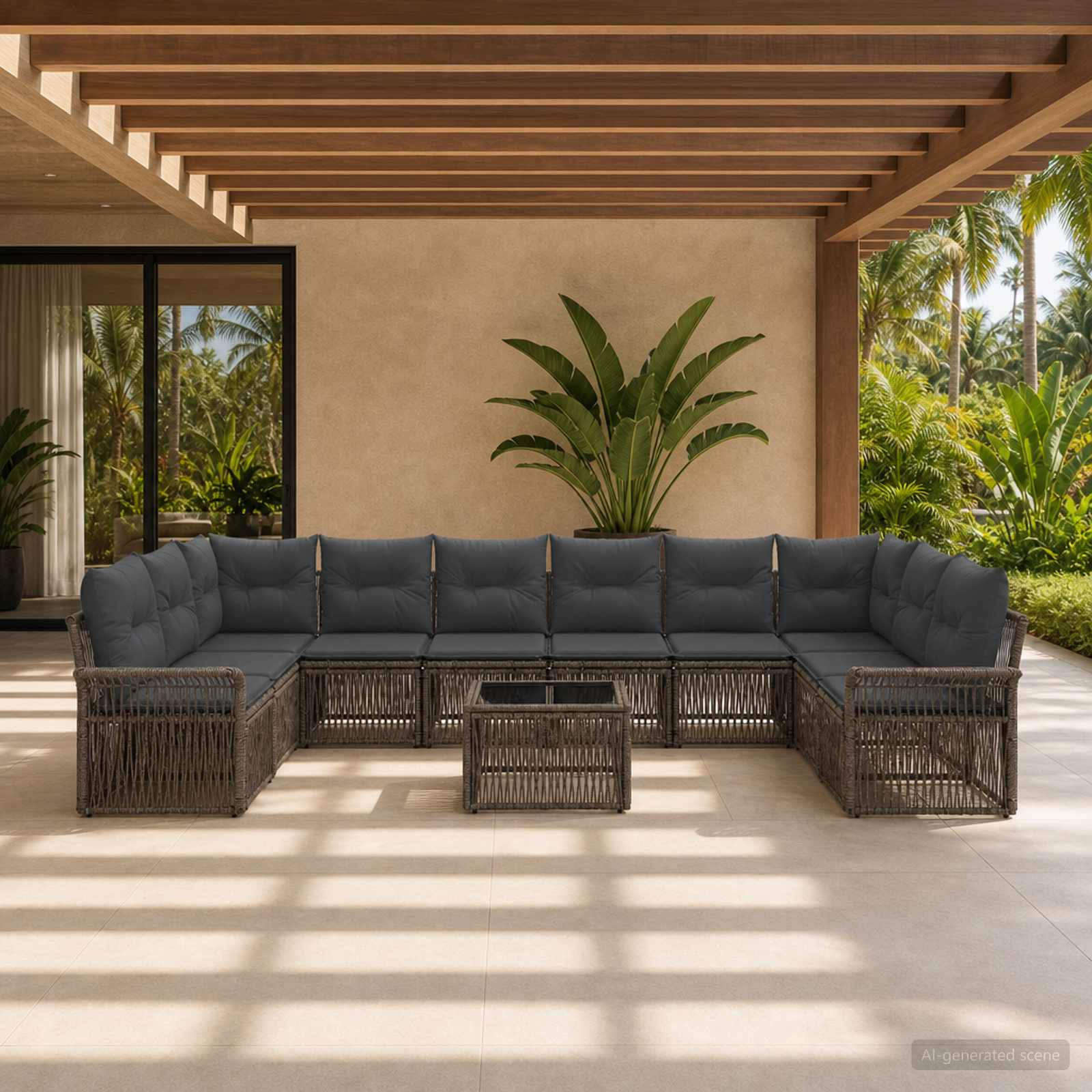 Gartensofa-set 11 stk. Grau Poly-Rattan