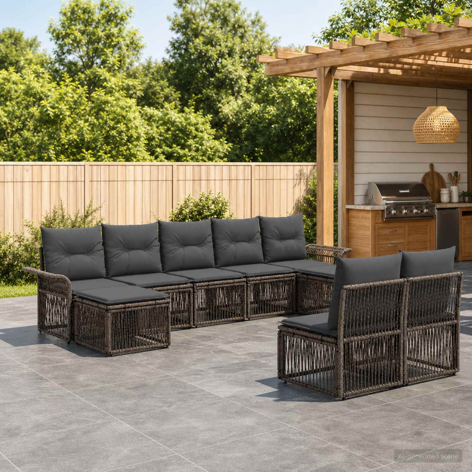 Gartensofa-set 9 stk. Grau Poly-Rattan