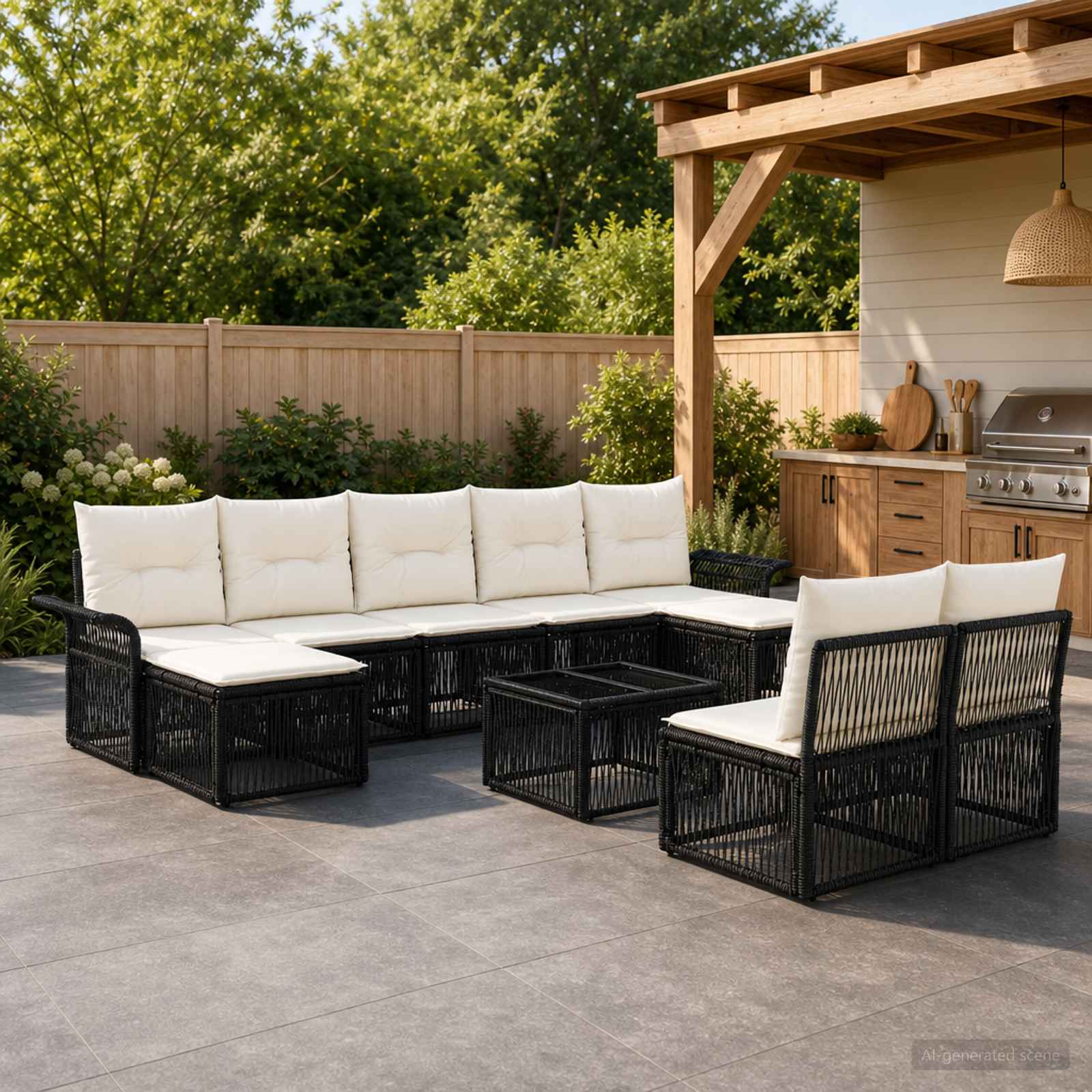 Gartensofa-set 10 pcs Schwarz Poly-Rattan