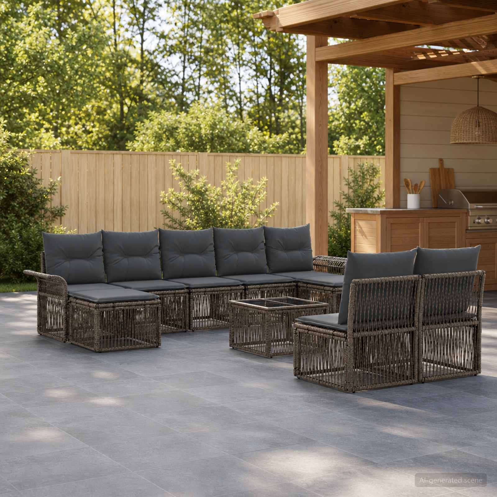 Gartensofa-set 10 stk. Grau Poly-Rattan