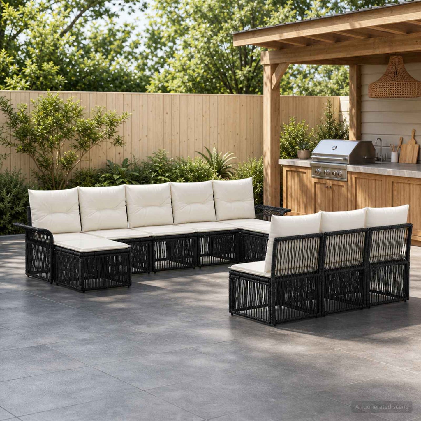 Gartensofa-set 10 pcs Schwarz Poly-Rattan