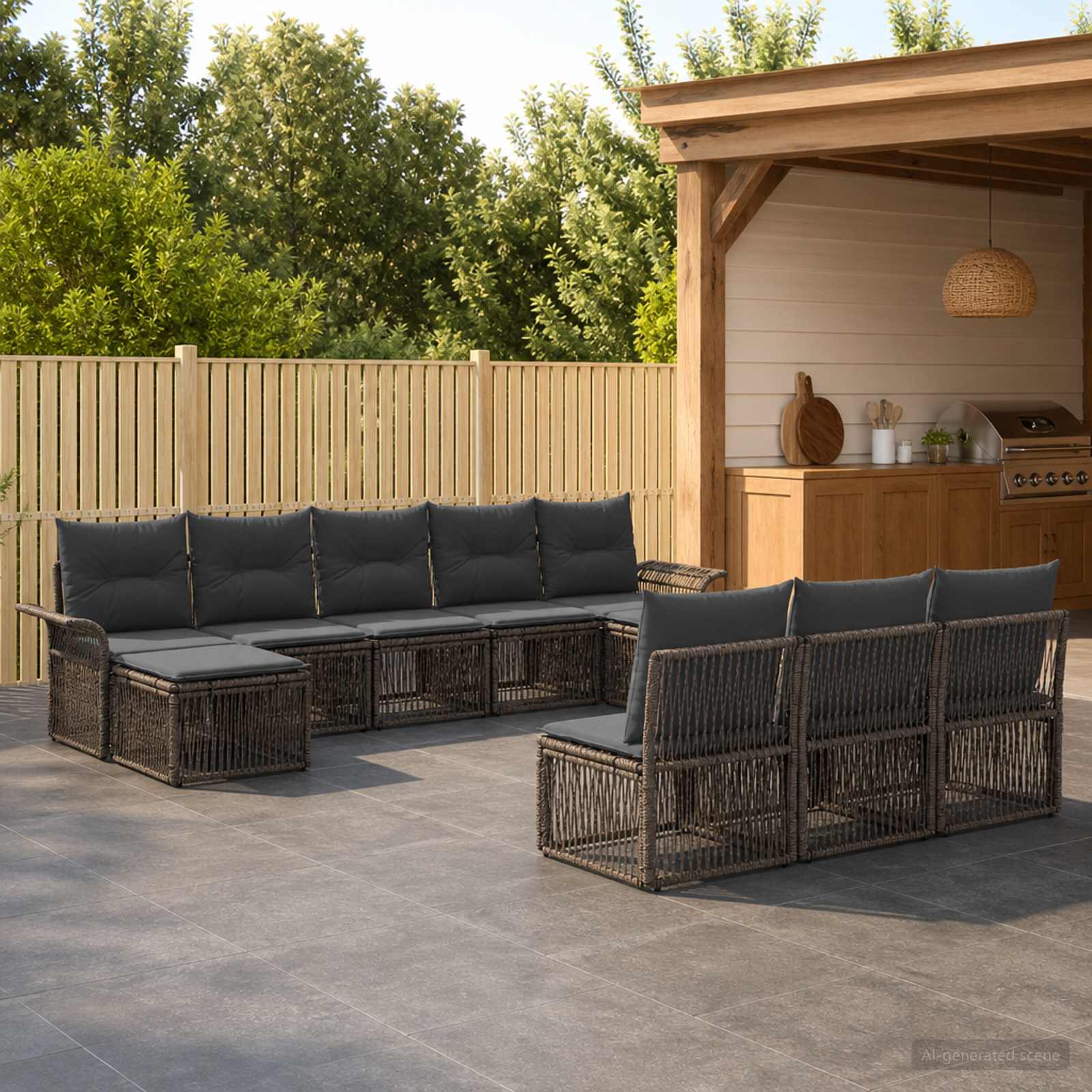Gartensofa-set 10 stk. Grau Poly-Rattan