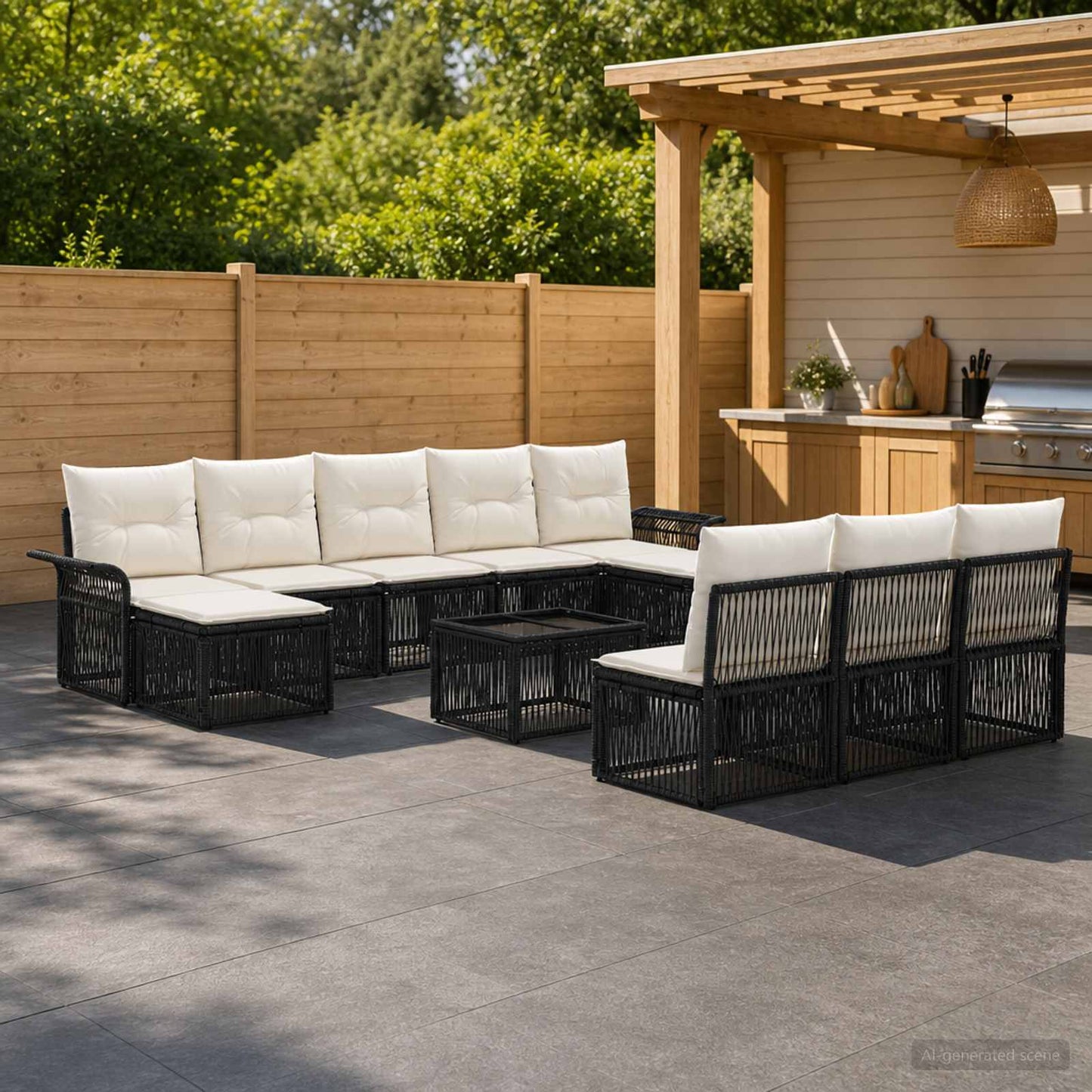 Gartensofa-set 11 pcs Schwarz Poly-Rattan