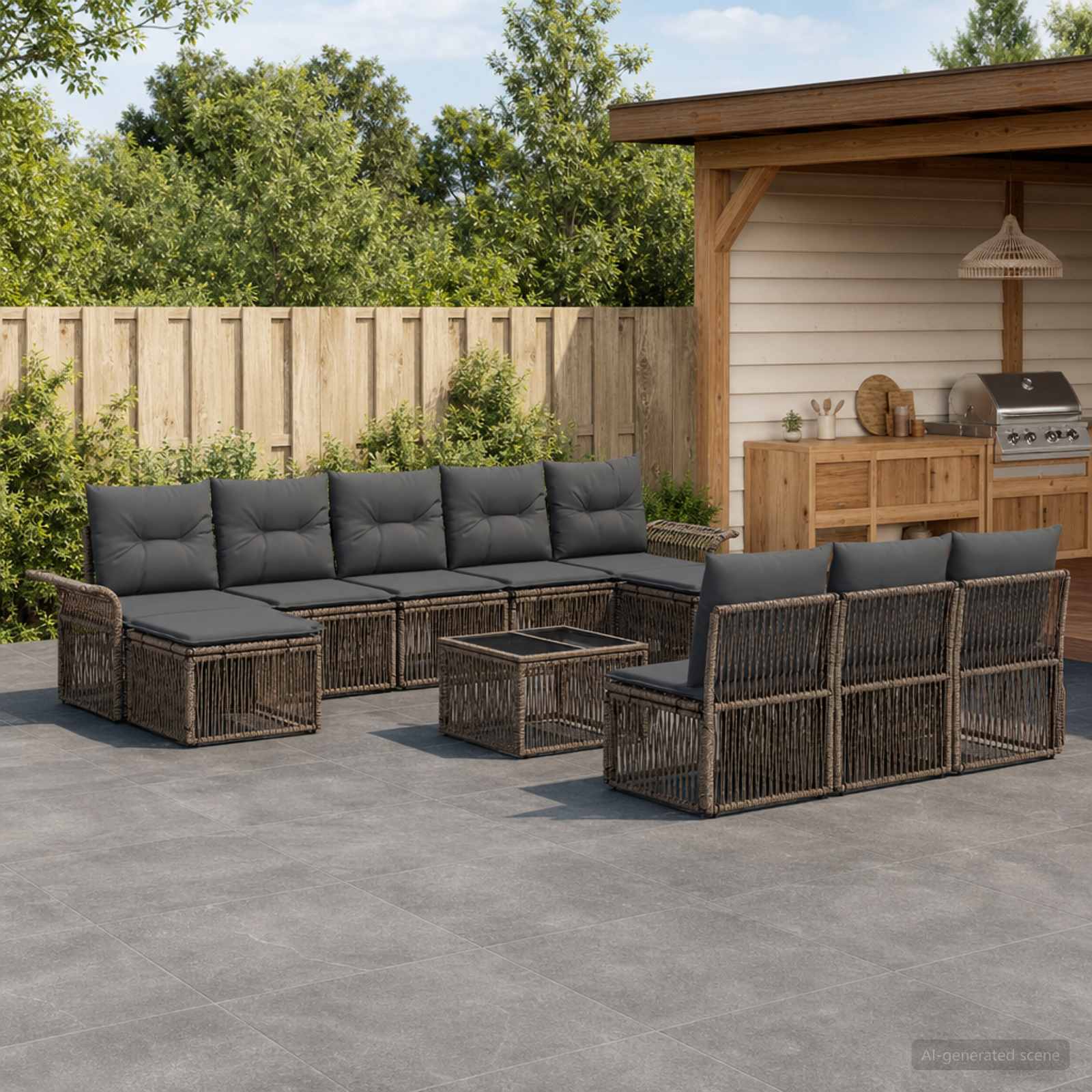 Gartensofa-set 11 stk. Grau Poly-Rattan