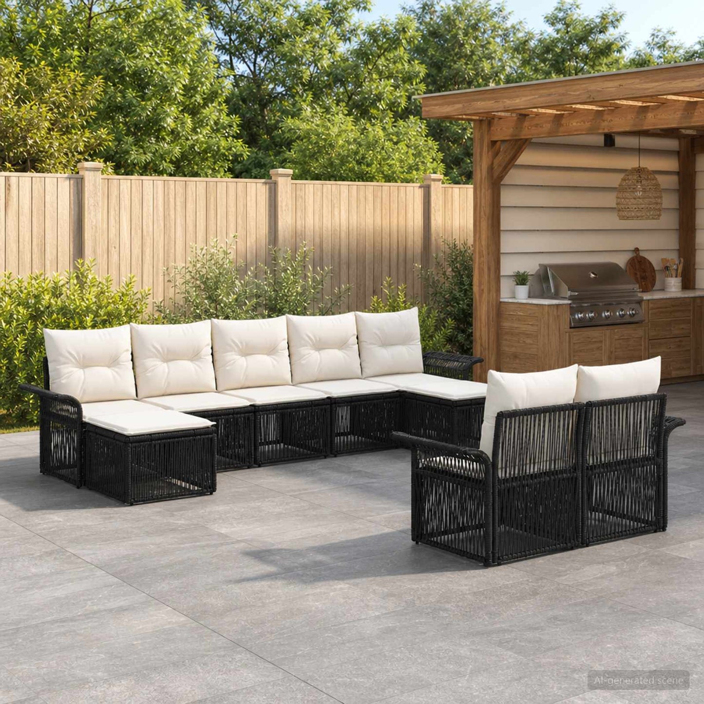 Gartensofa-set 9 stk. Schwarz Poly-Rattan