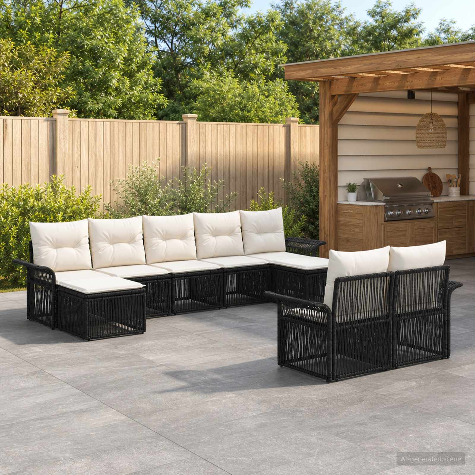 Gartensofa-set 9 stk. Schwarz Poly-Rattan