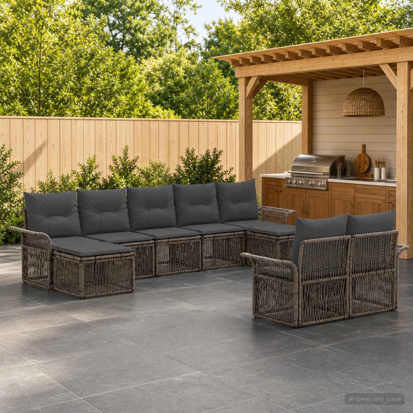 Gartensofa-set 9 stk. Grau Poly-Rattan