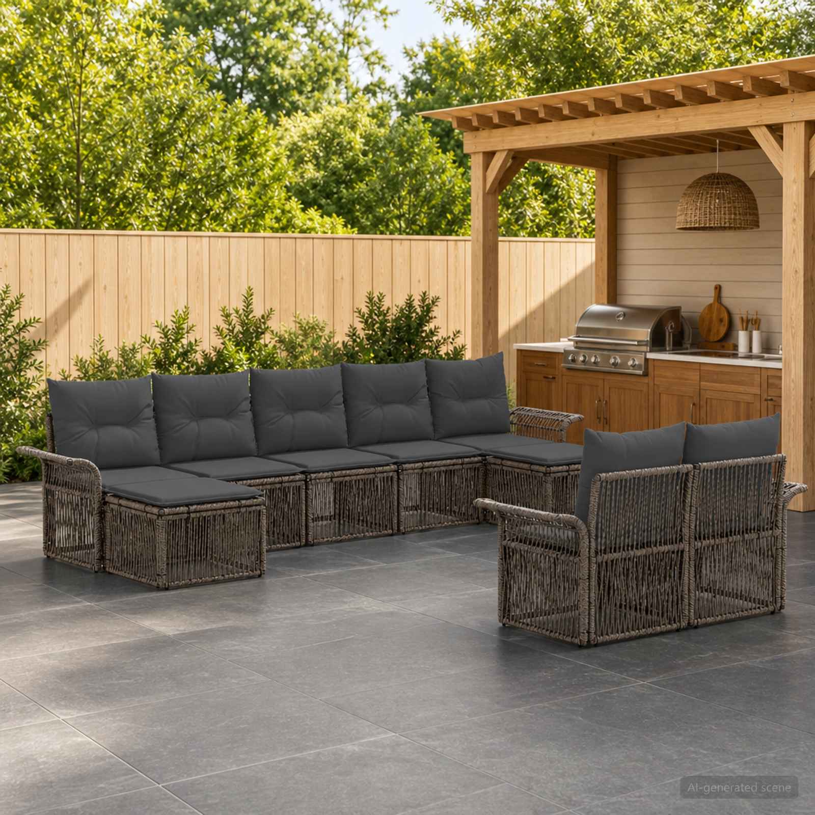 Gartensofa-set 9 stk. Grau Poly-Rattan