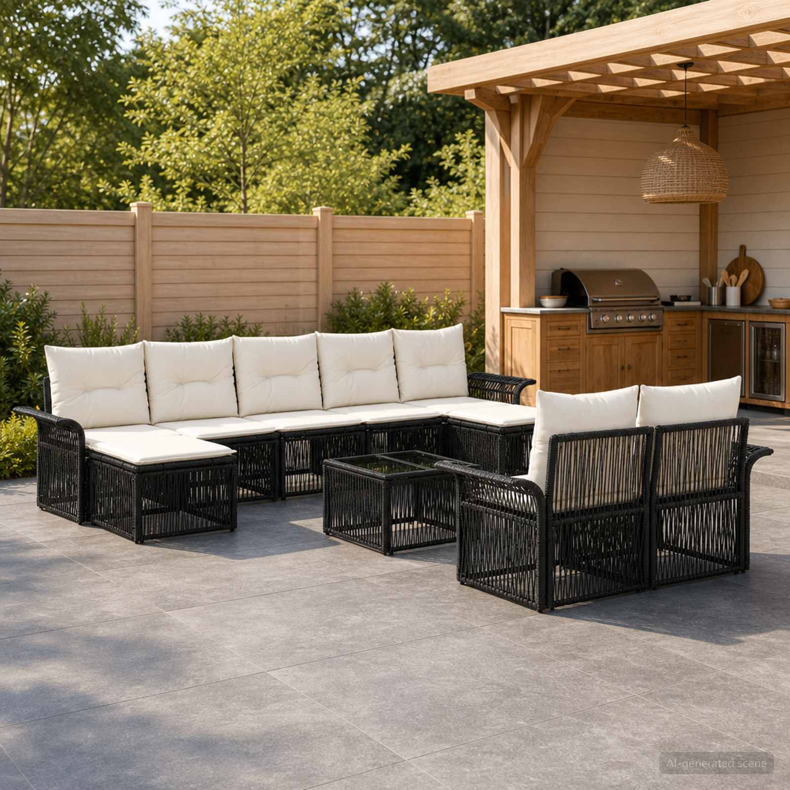 Gartensofa-set 10 pcs Schwarz Poly-Rattan