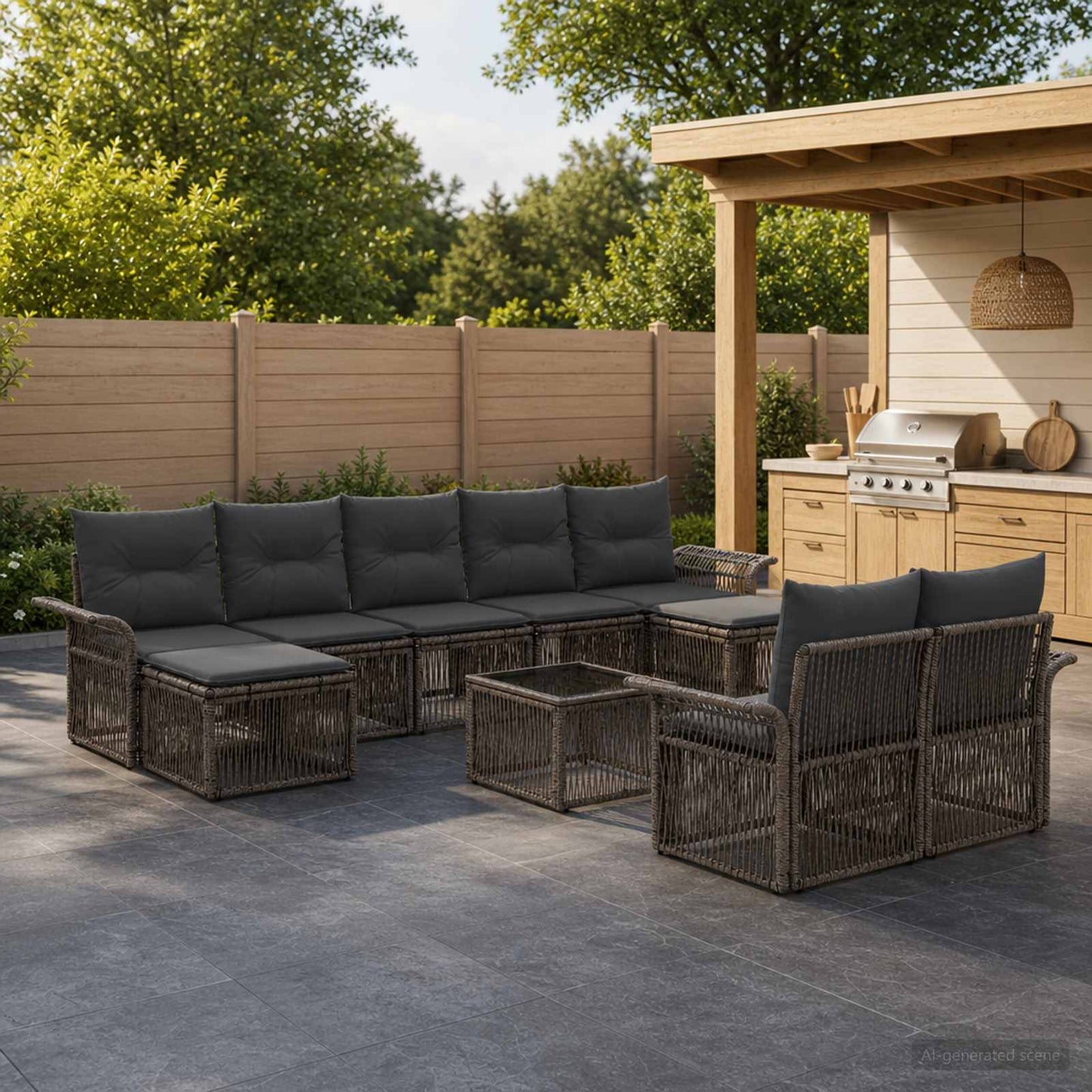 Gartensofa-set 10 stk. Grau Poly-Rattan